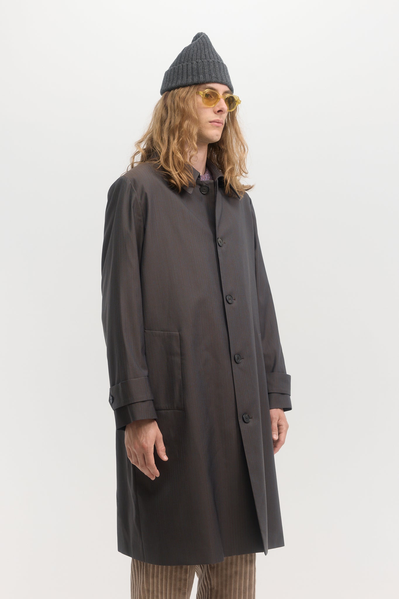 Trench en laine imperméable à chevrons pétrole