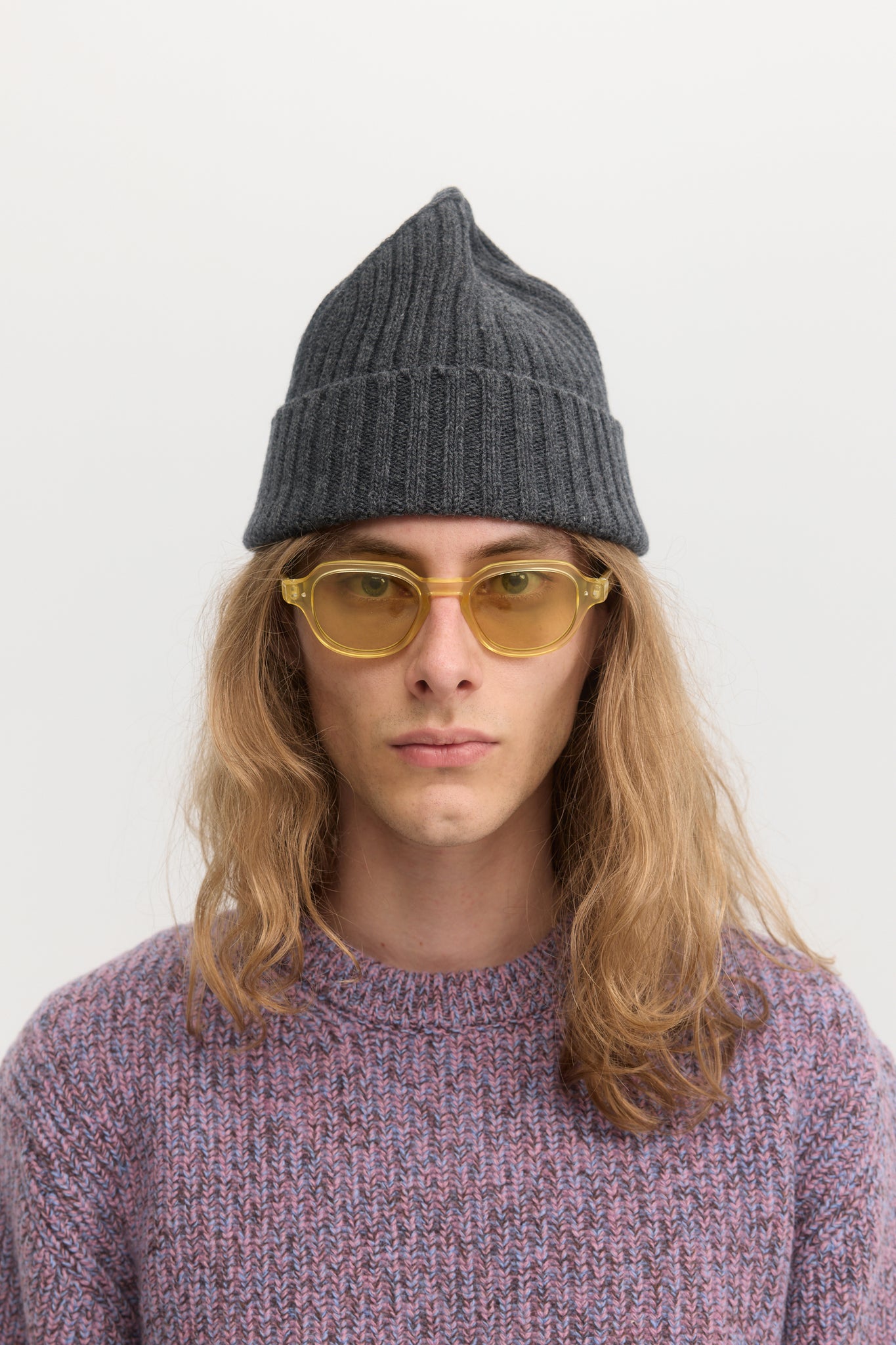 Charcoal ribbed alpaca wool beanie