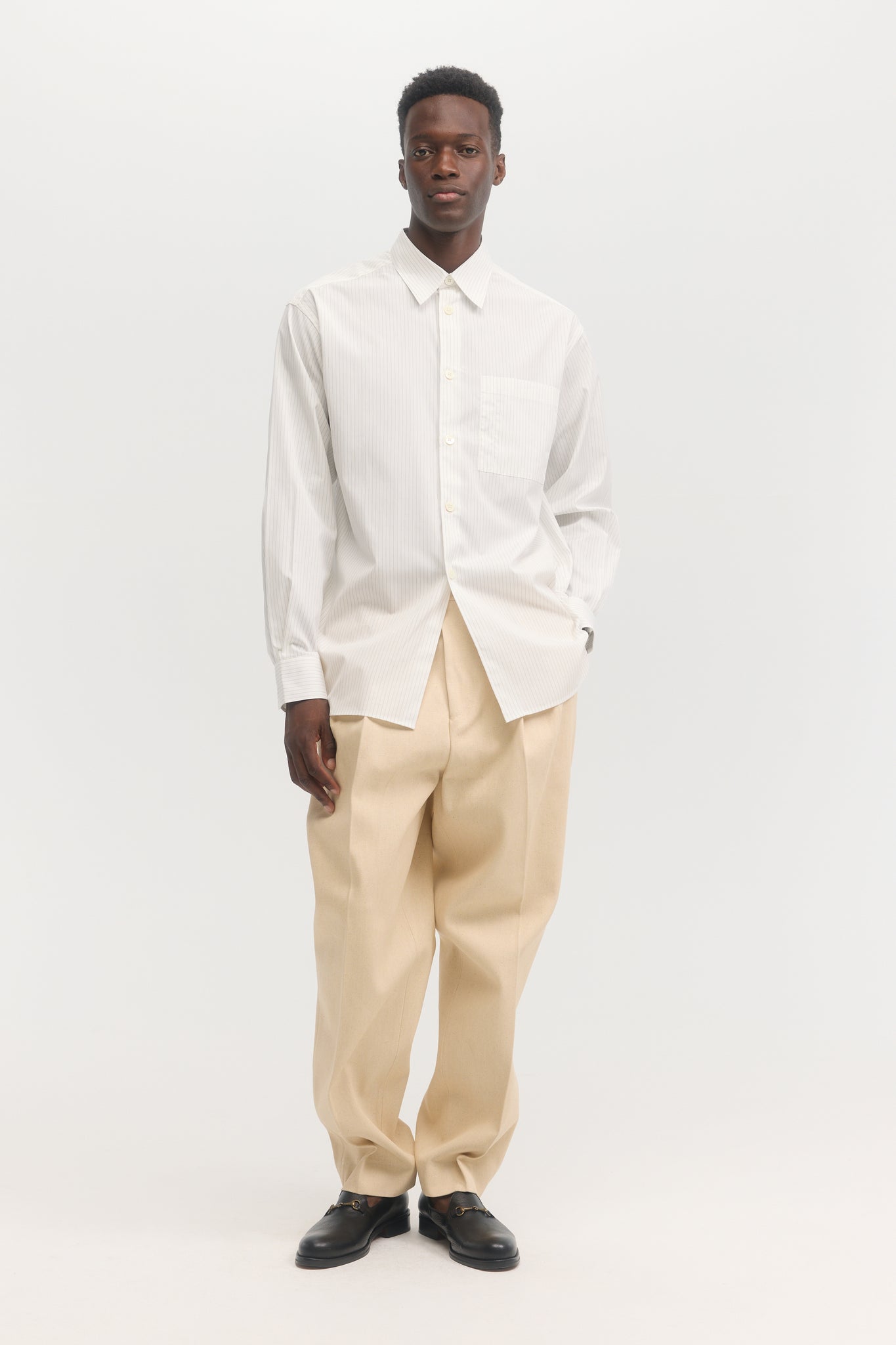 Chemise en popeline mercerisée à rayures blanches et noires