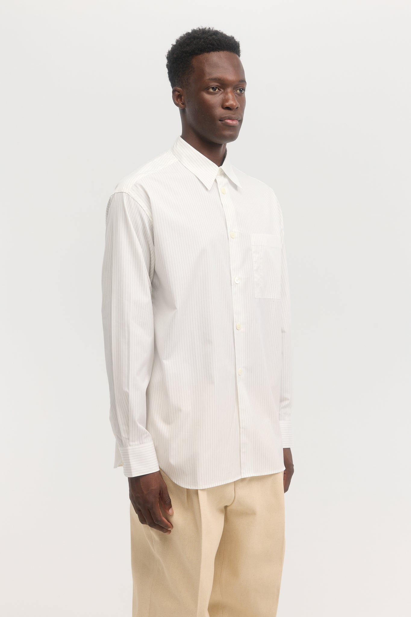 Chemise en popeline mercerisée à rayures blanches et noires