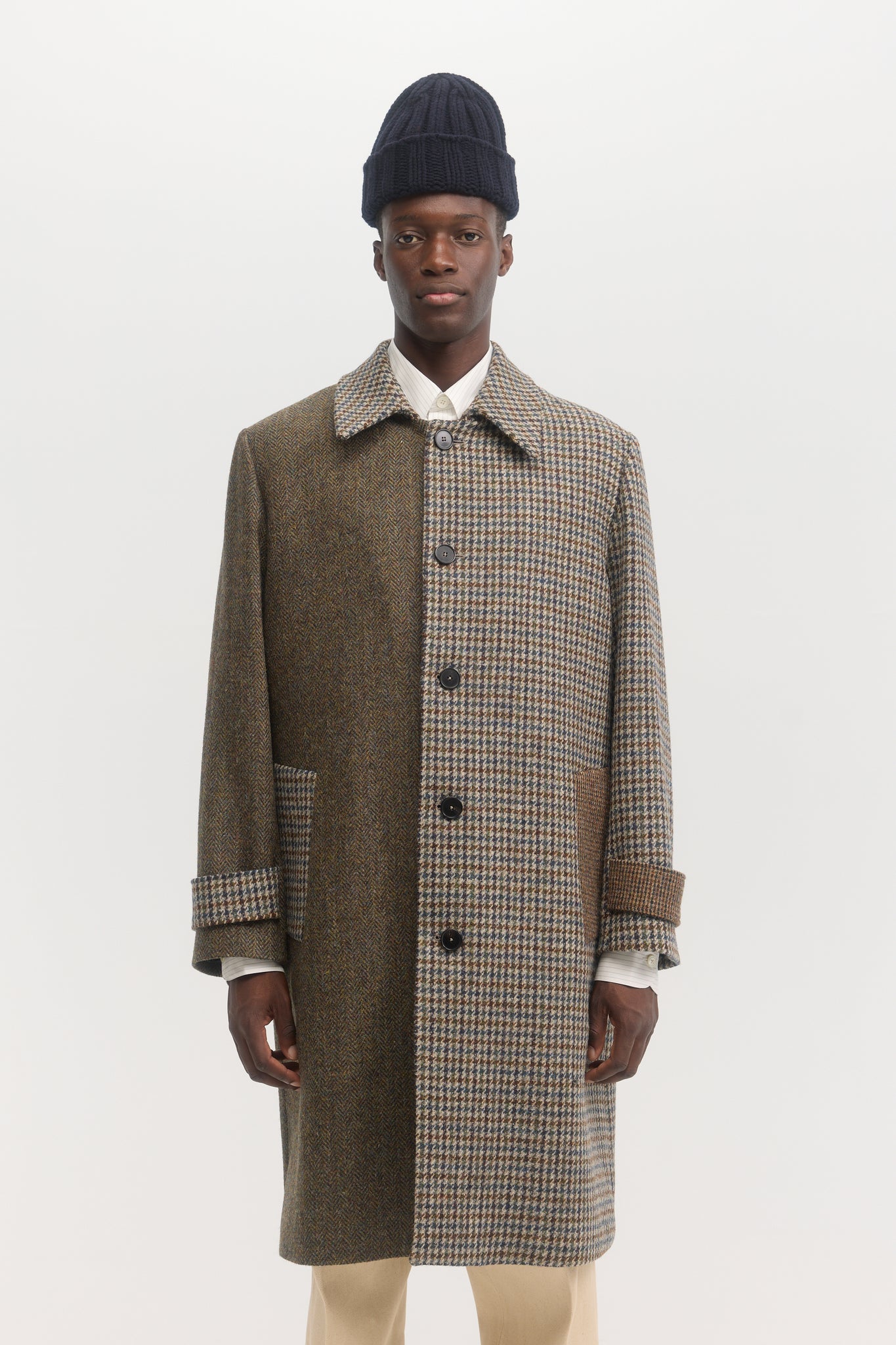 Multi Fabric virgin wool harris tweed overcoat