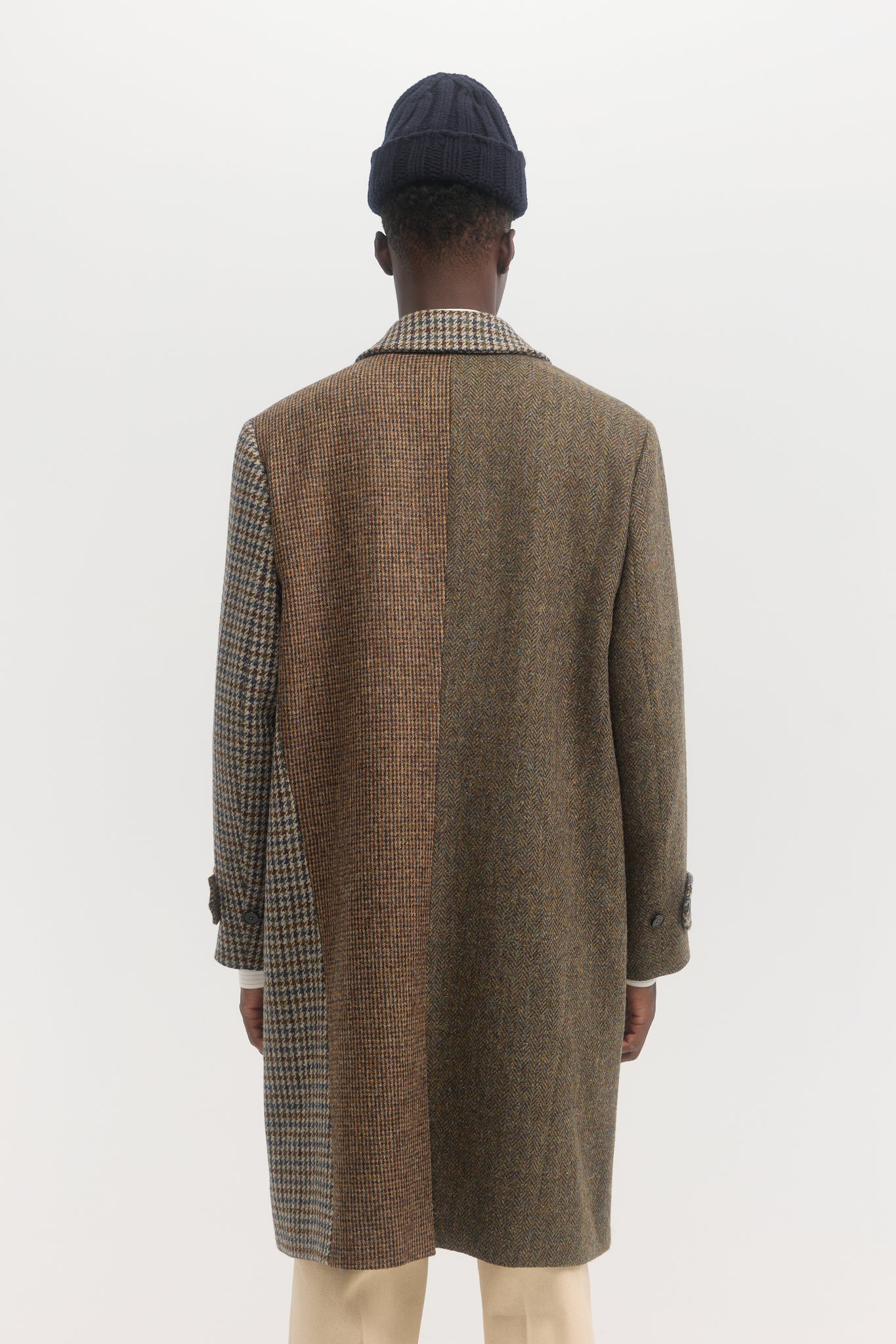 Multi Fabric virgin wool harris tweed overcoat