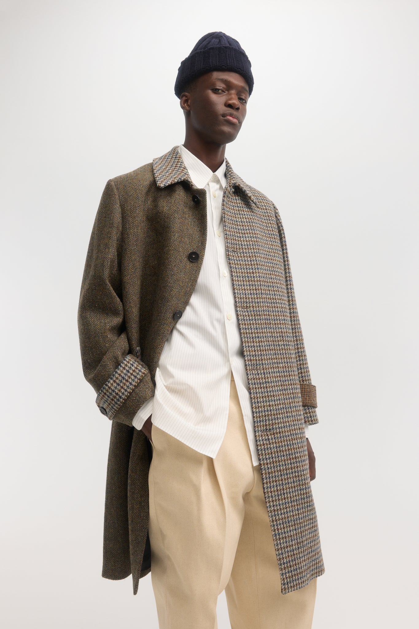 Multi Fabric virgin wool harris tweed overcoat