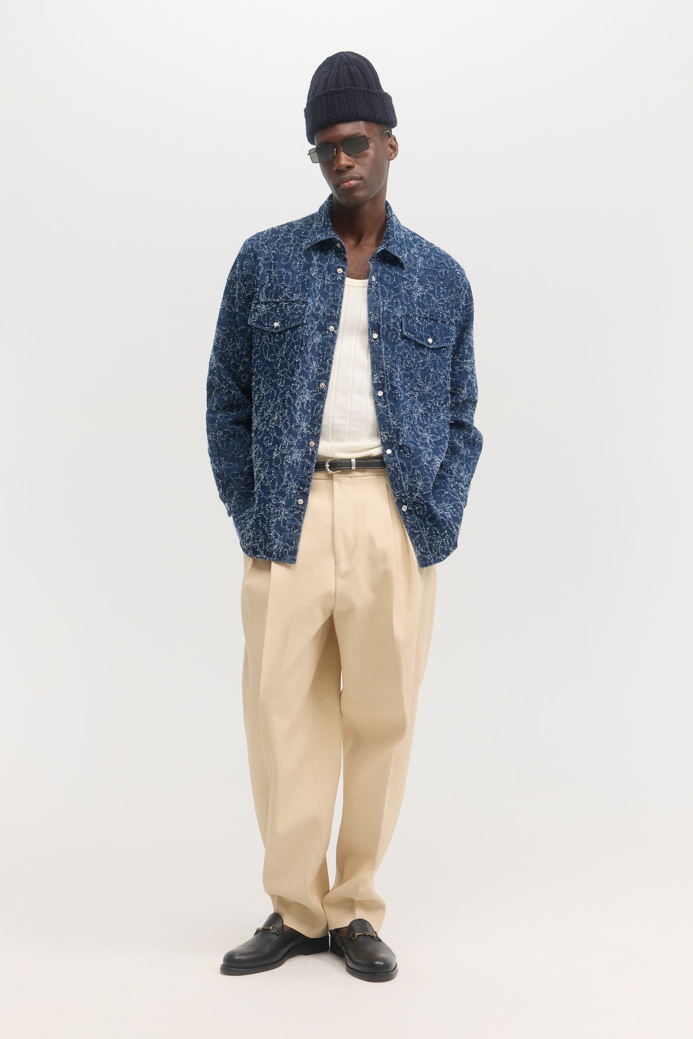 Distressed blue western denim overshirt