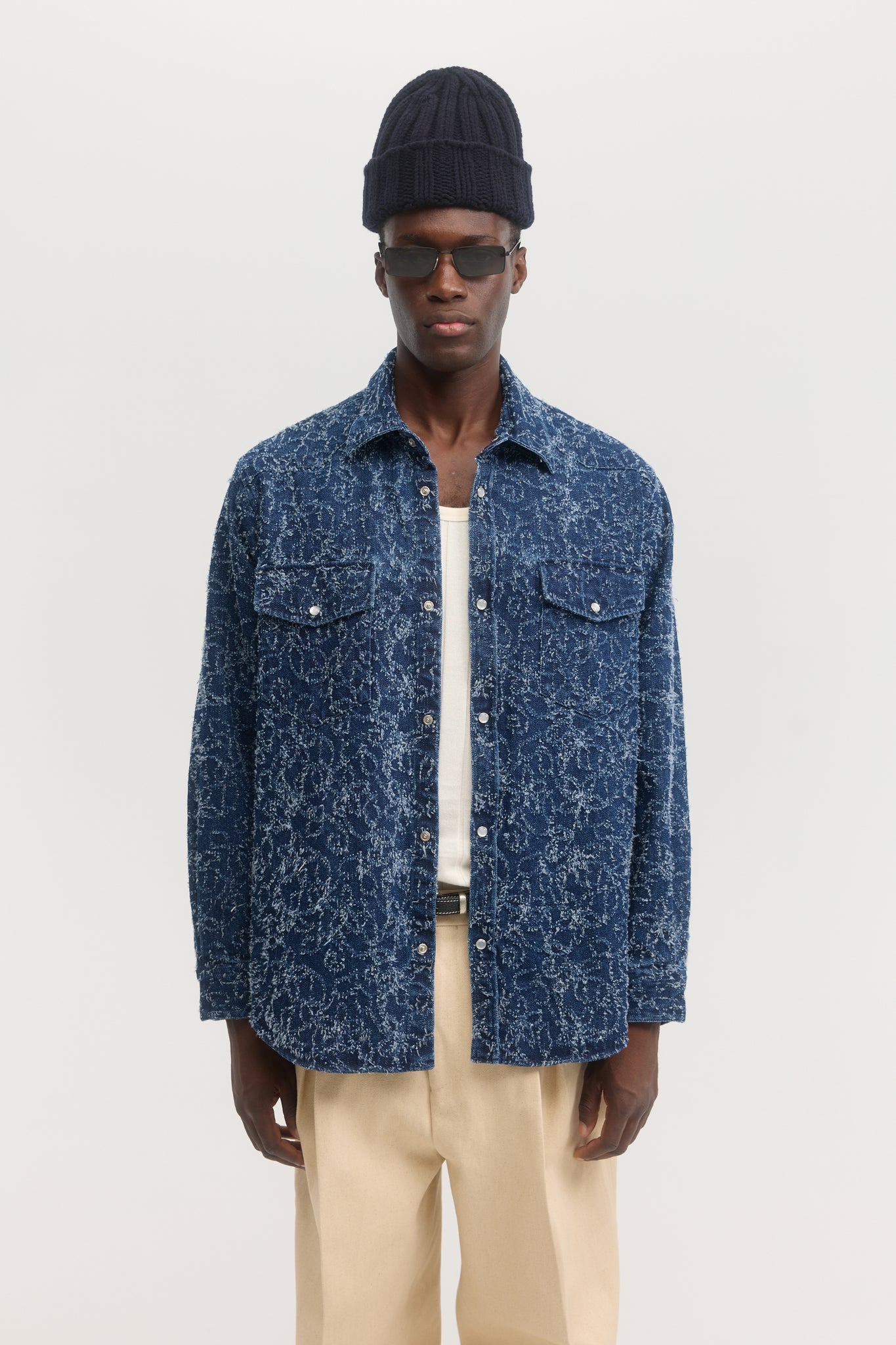 Distressed blue western denim overshirt