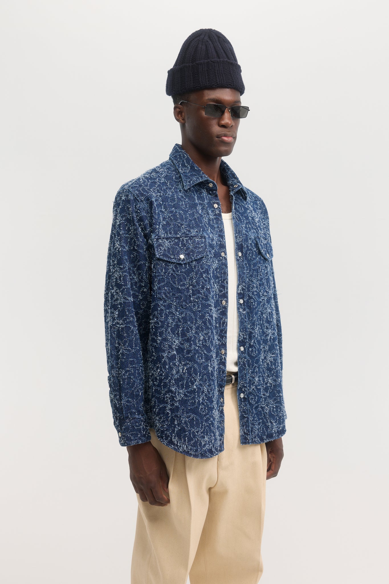 Distressed blue western denim overshirt