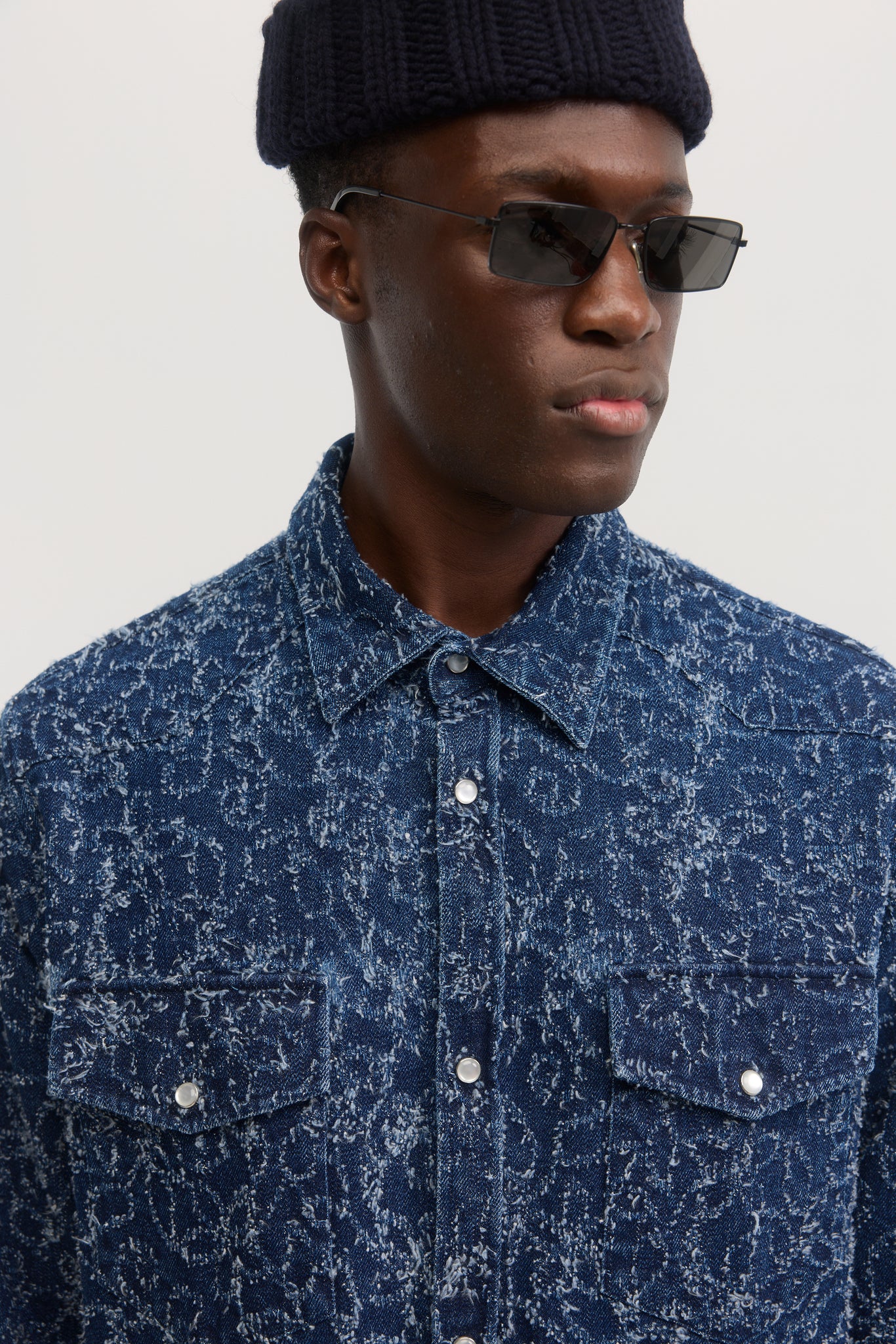 Distressed blue western denim overshirt