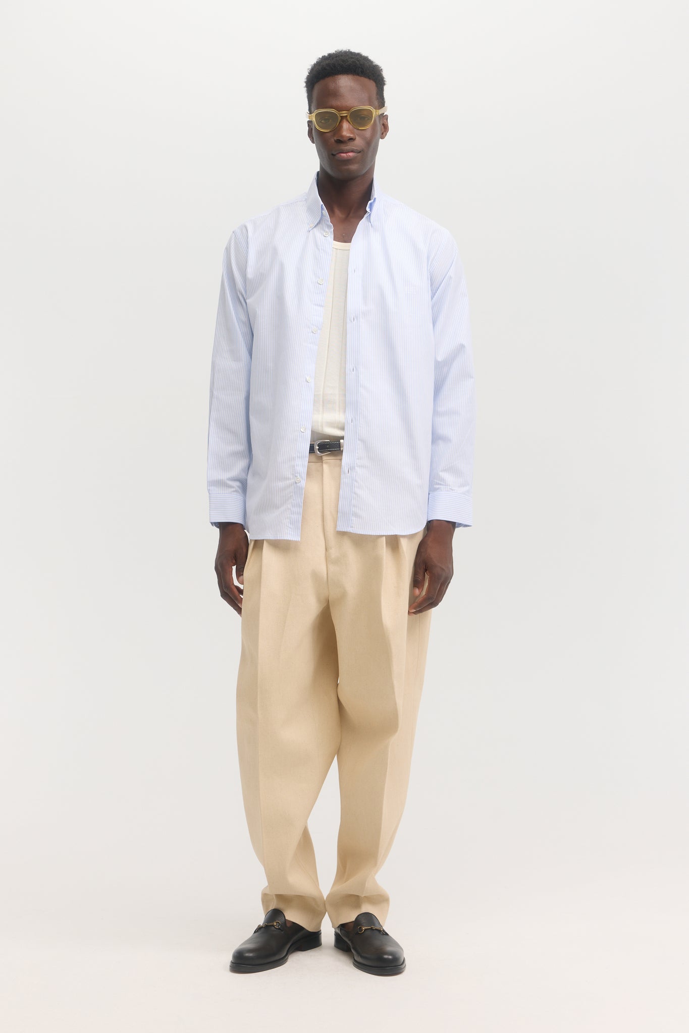 Chemise oxford à rayures bleues manches longues