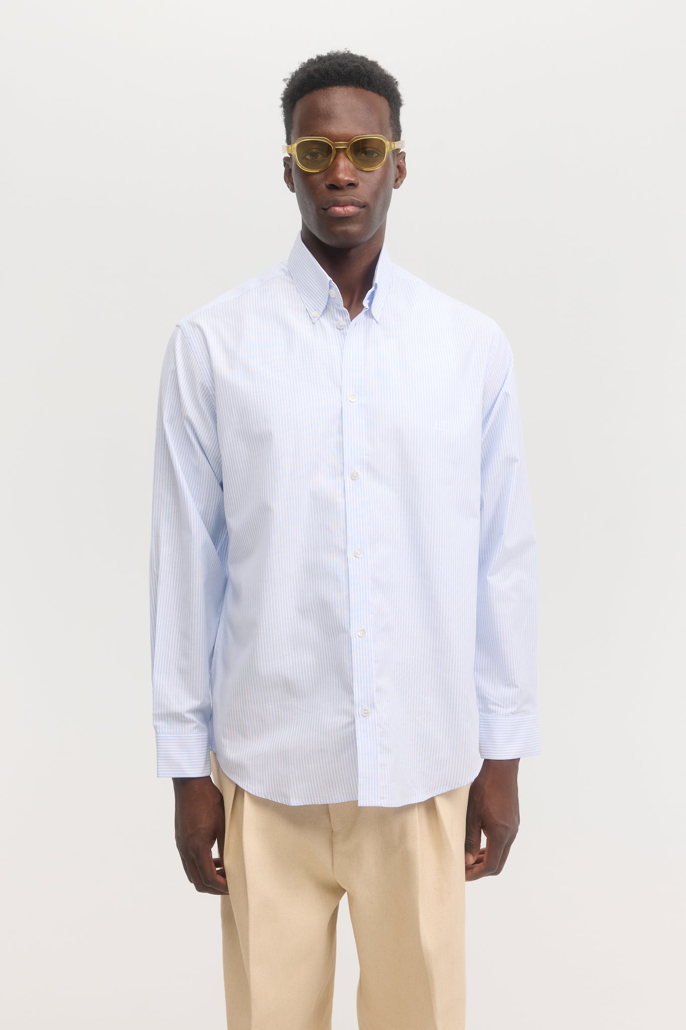 Chemise oxford à rayures bleues manches longues