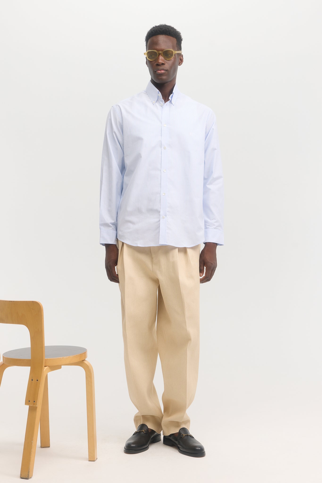 Chemise oxford à rayures bleues manches longues