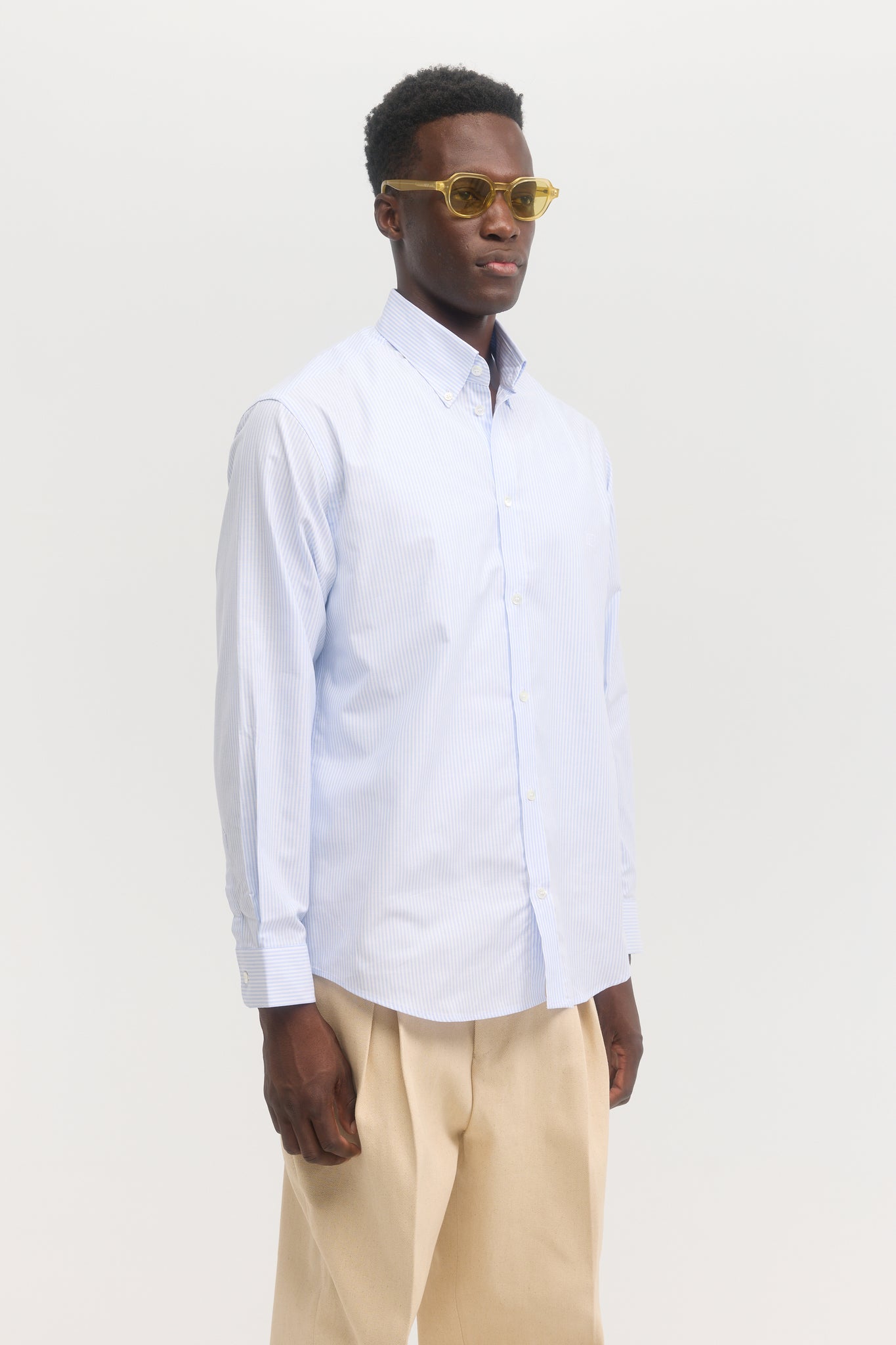 Chemise oxford à rayures bleues manches longues