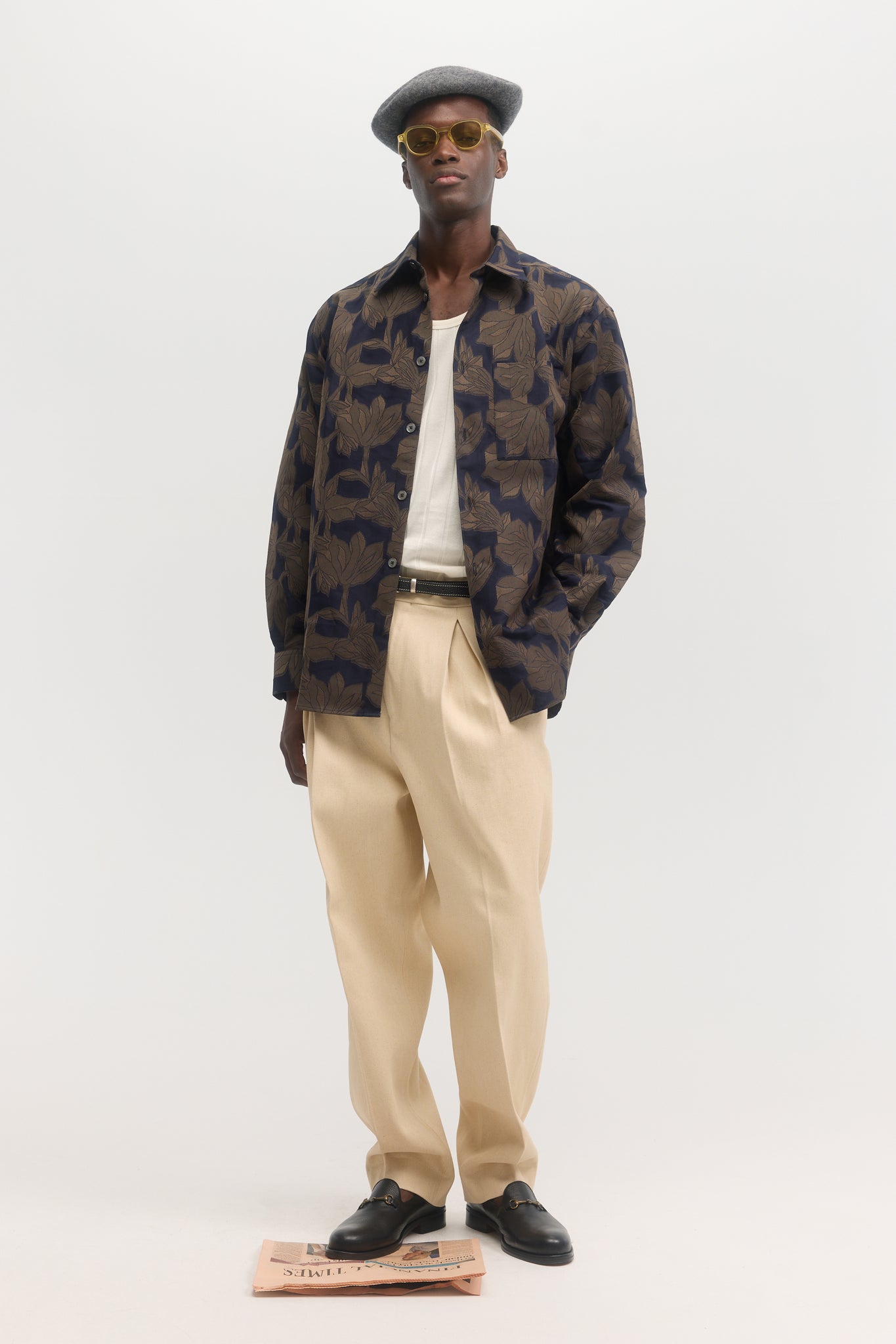 Chemise overshirt en jacquard botanique marine et marron