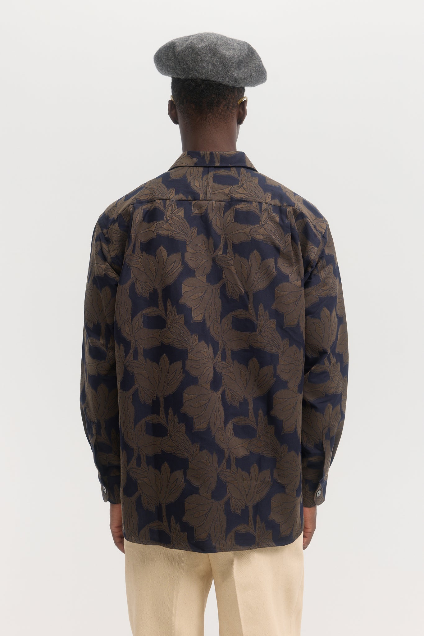 Chemise overshirt en jacquard botanique marine et marron