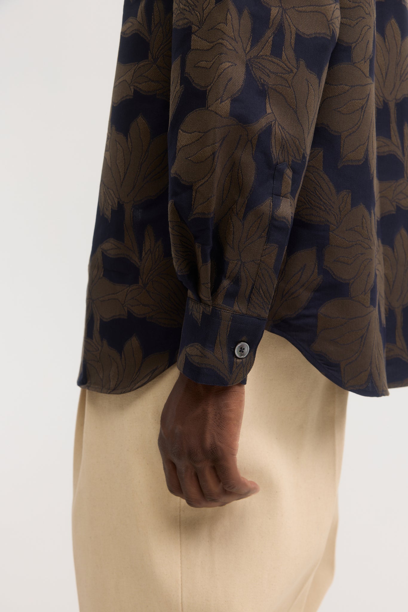 Chemise overshirt en jacquard botanique marine et marron