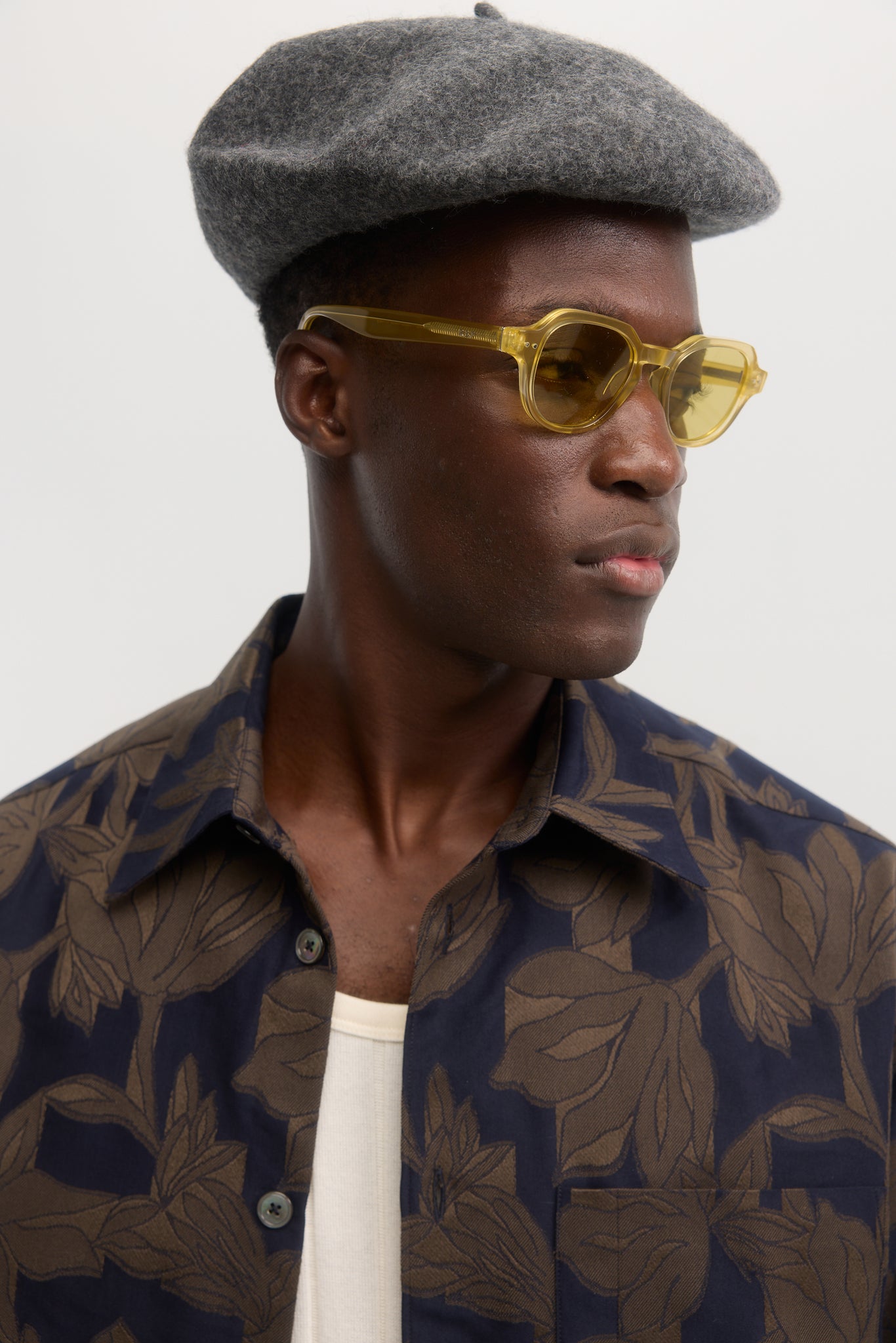 Chemise overshirt en jacquard botanique marine et marron