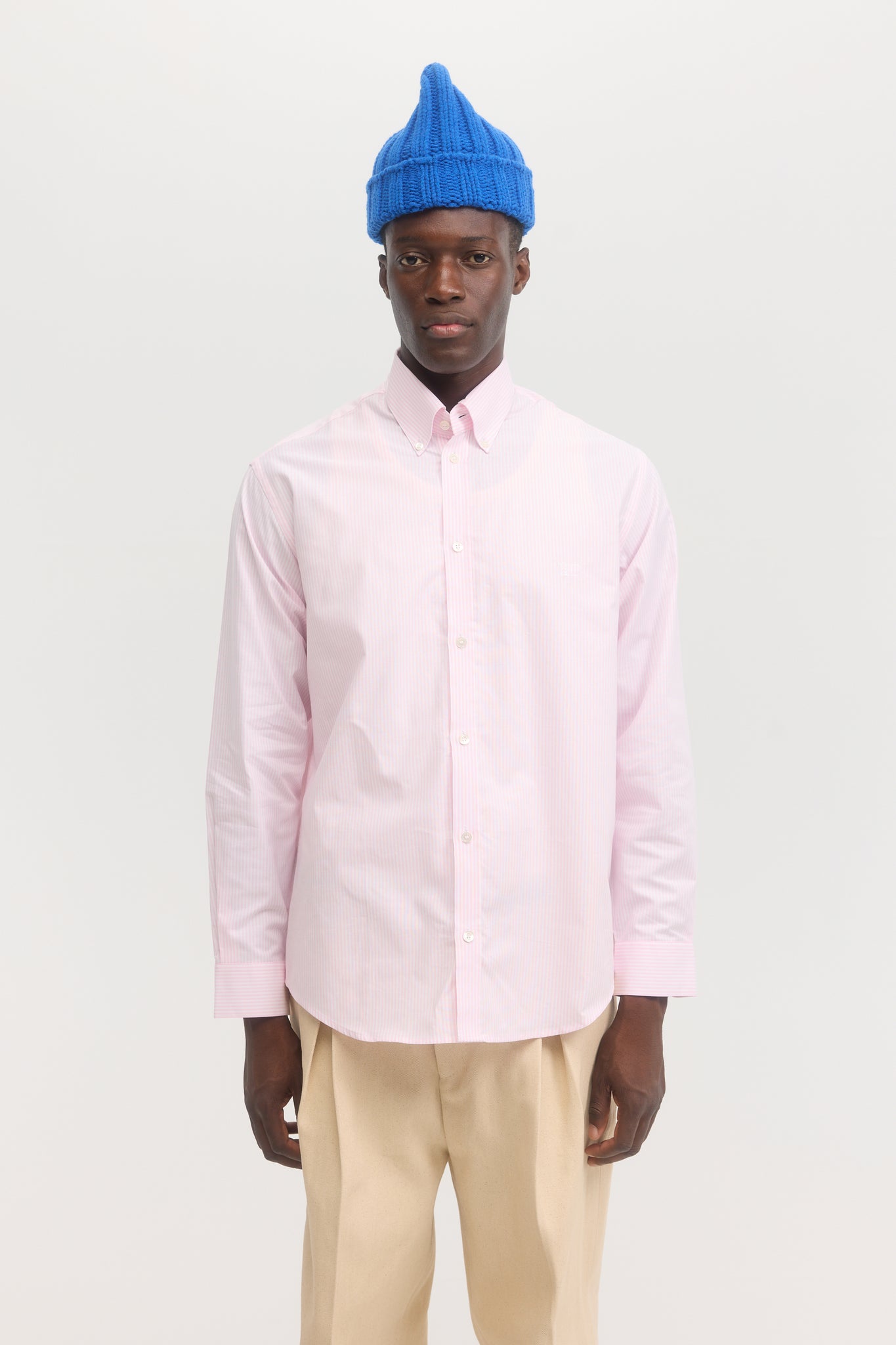 Chemise oxford à rayures roses manches longues