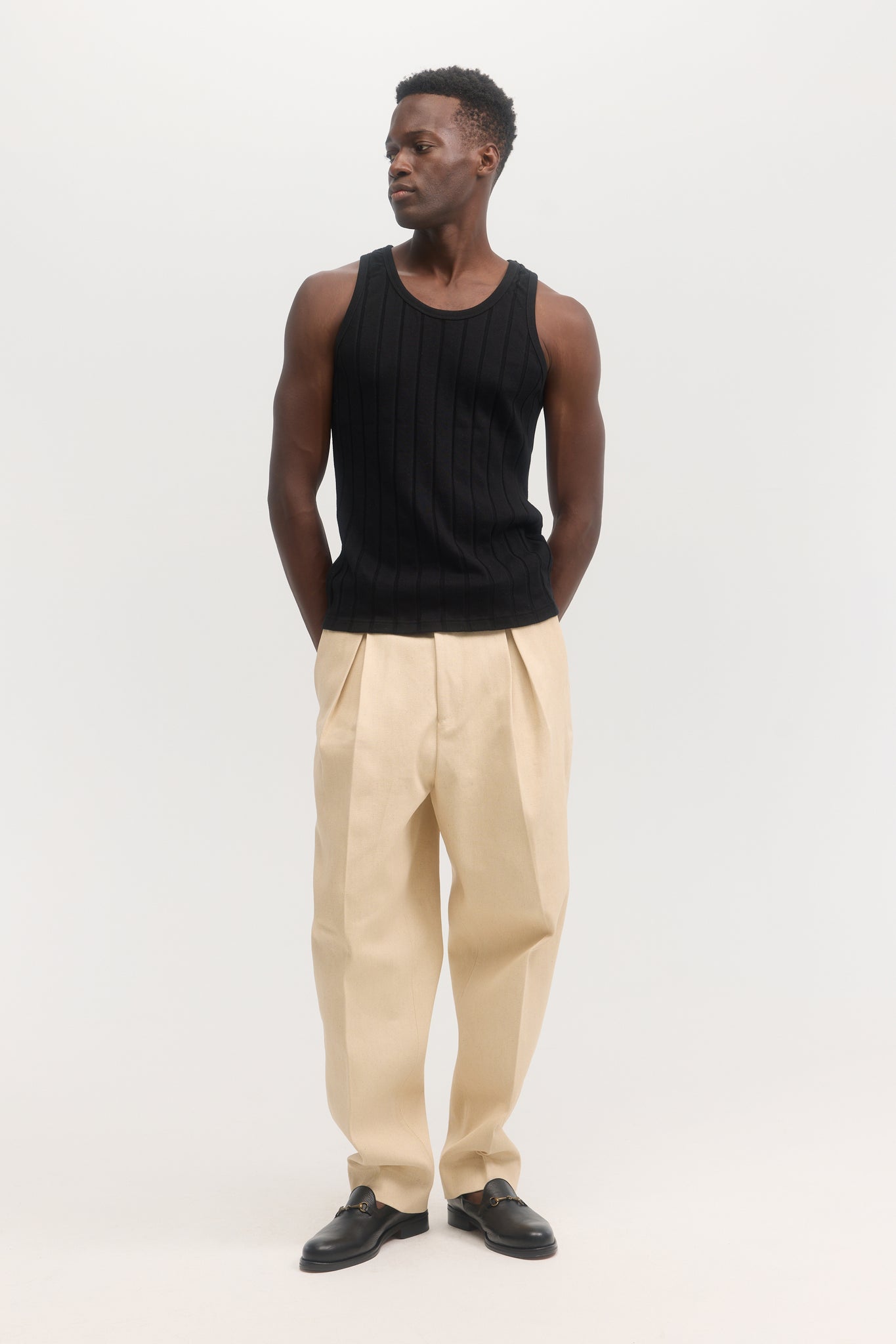 Black ribbed organic cotton jersey tank top