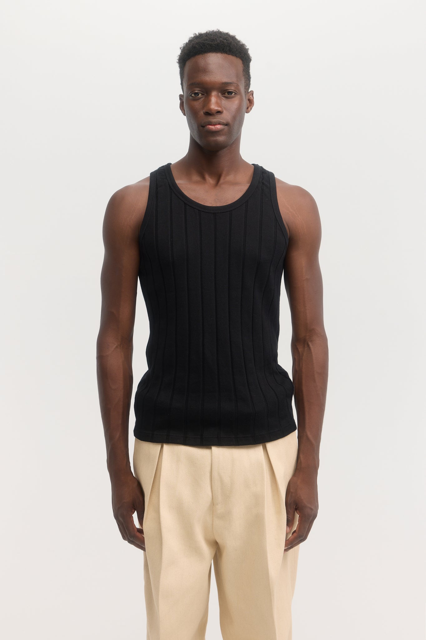 Black ribbed organic cotton jersey tank top