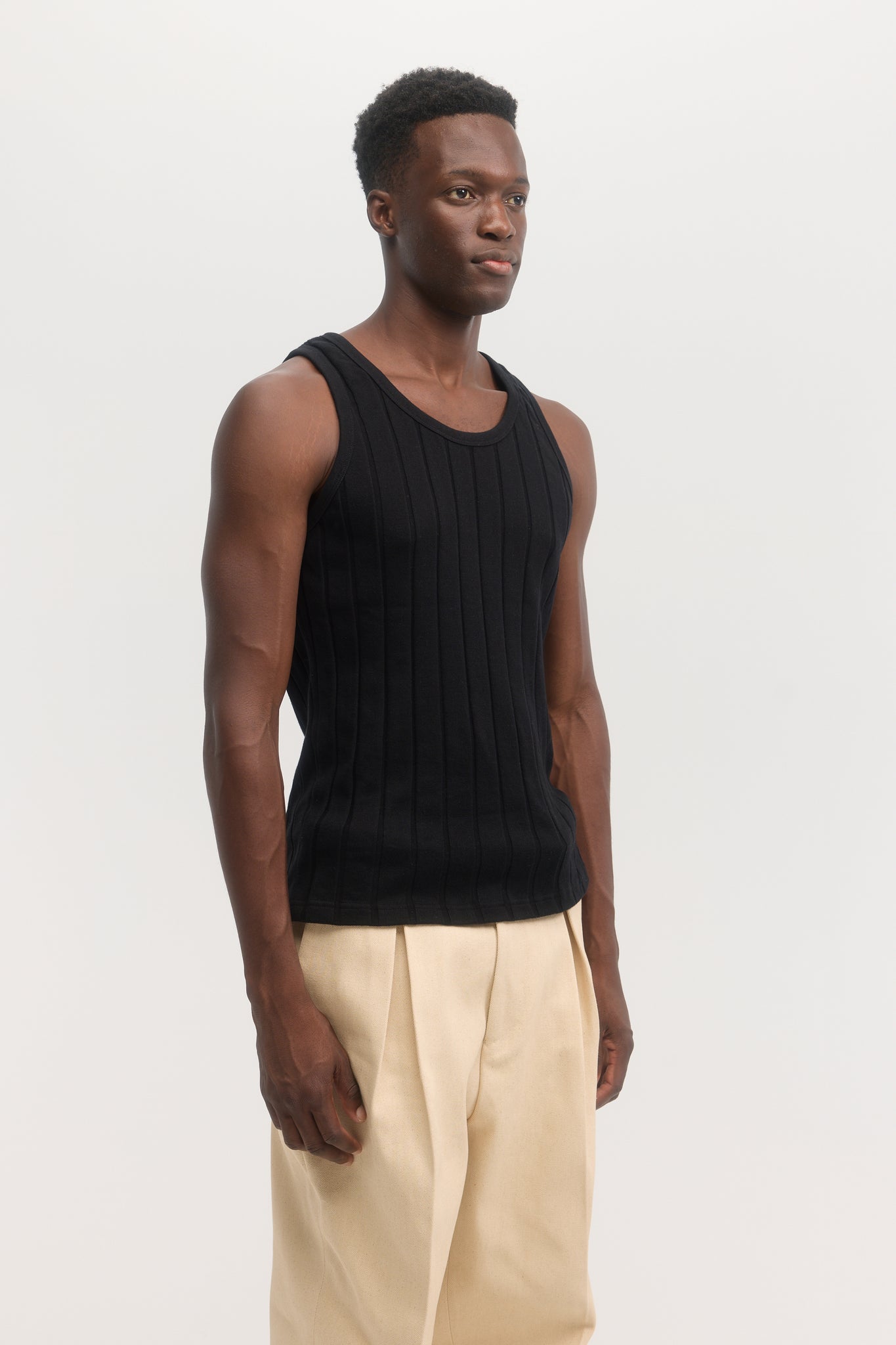 Black ribbed organic cotton jersey tank top