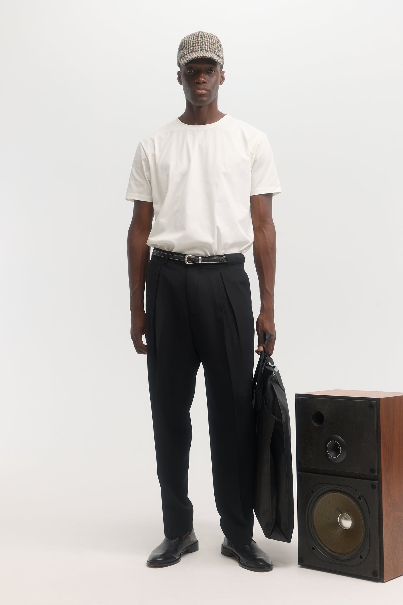 Pantalons parachute en laine vierge sergé noir