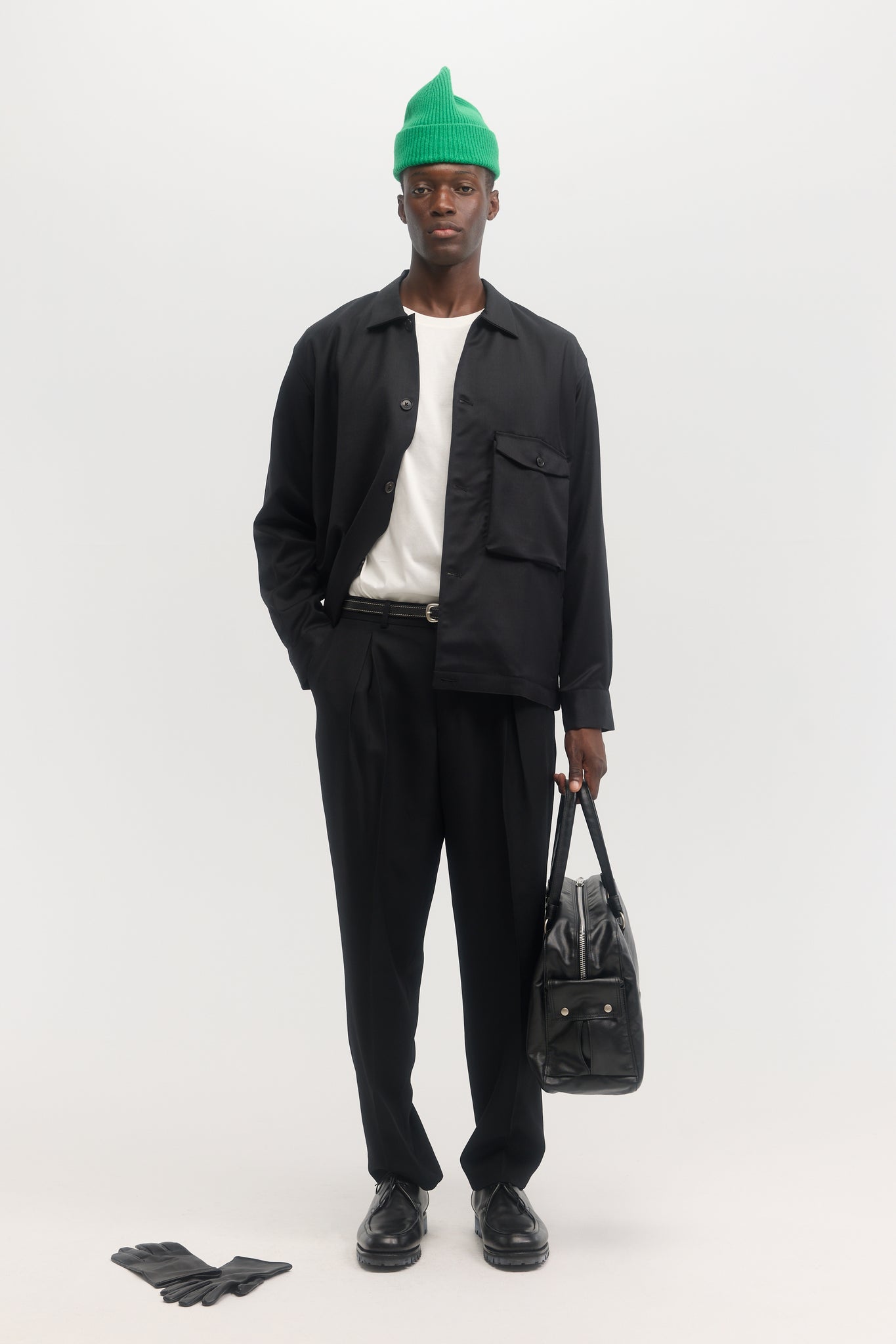 Black virgin wool evening blouson
