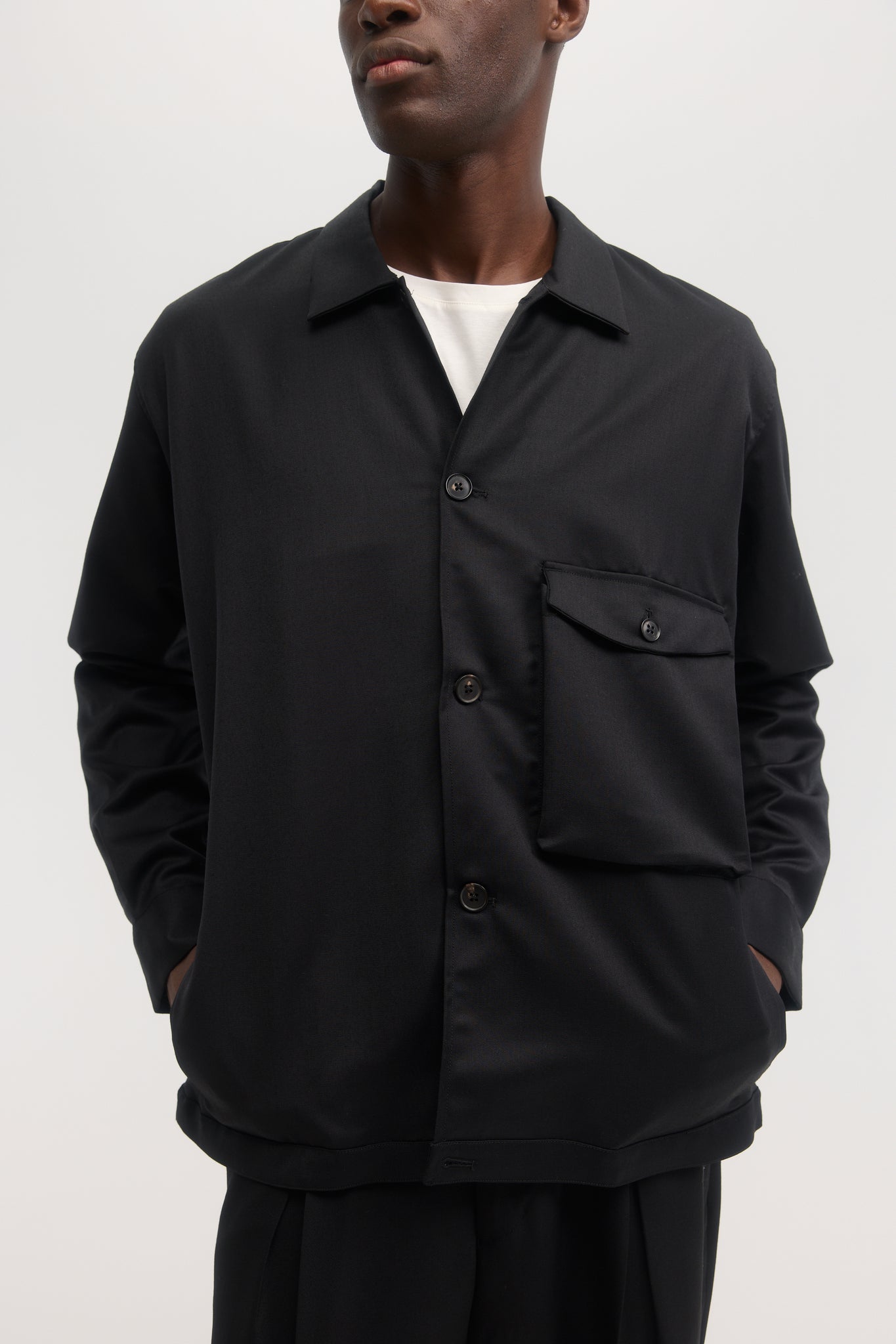 Black virgin wool evening blouson