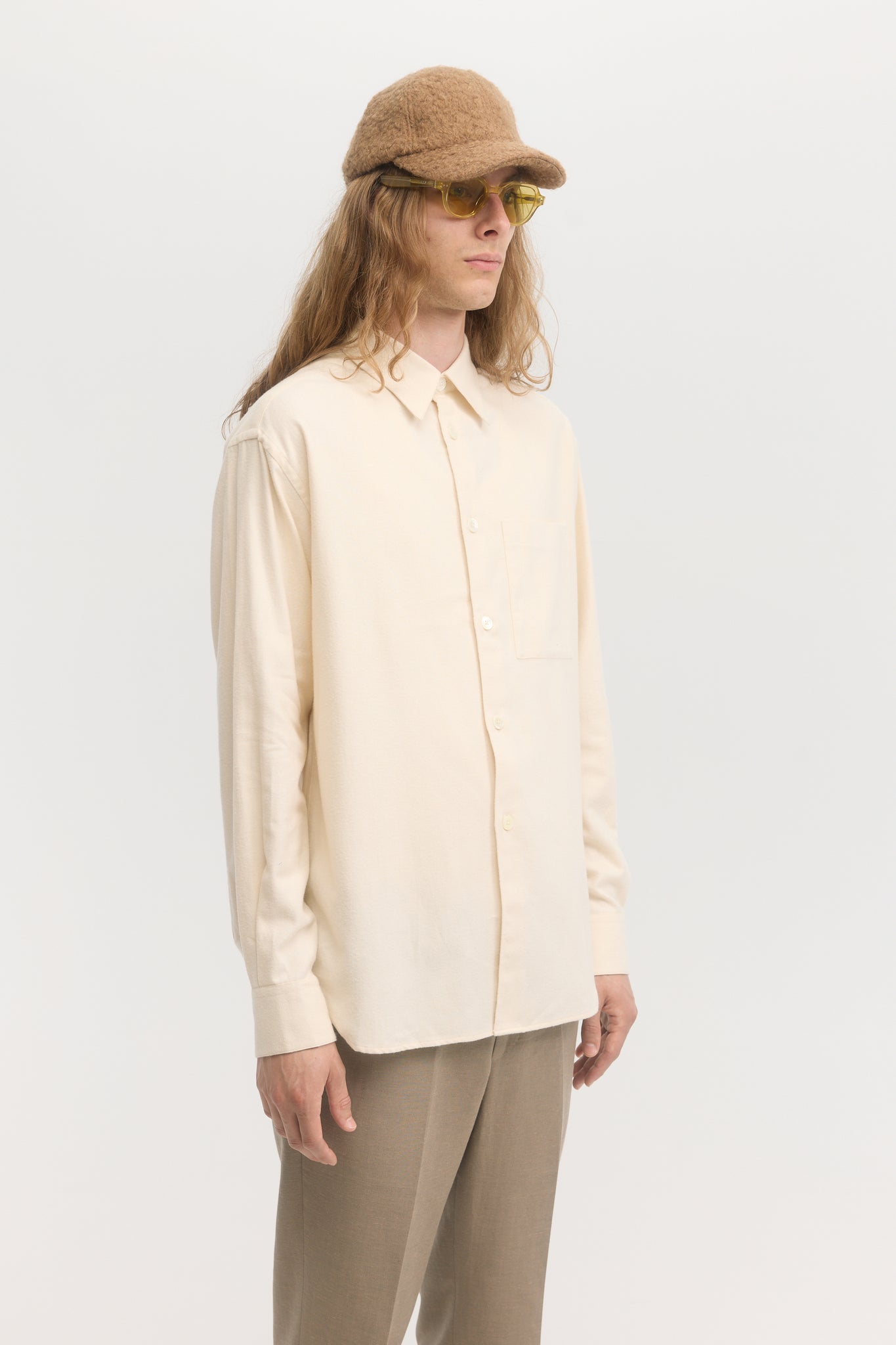 Chemise ample en flanelle brossée crème