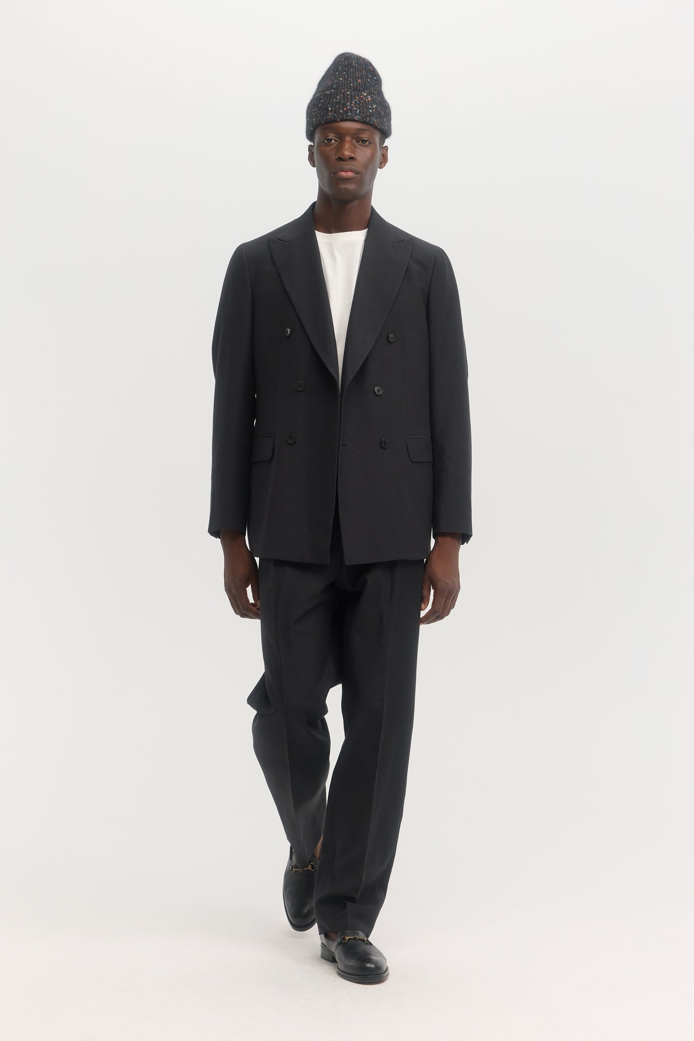 Pantalon droit en laine coton et lin noir
