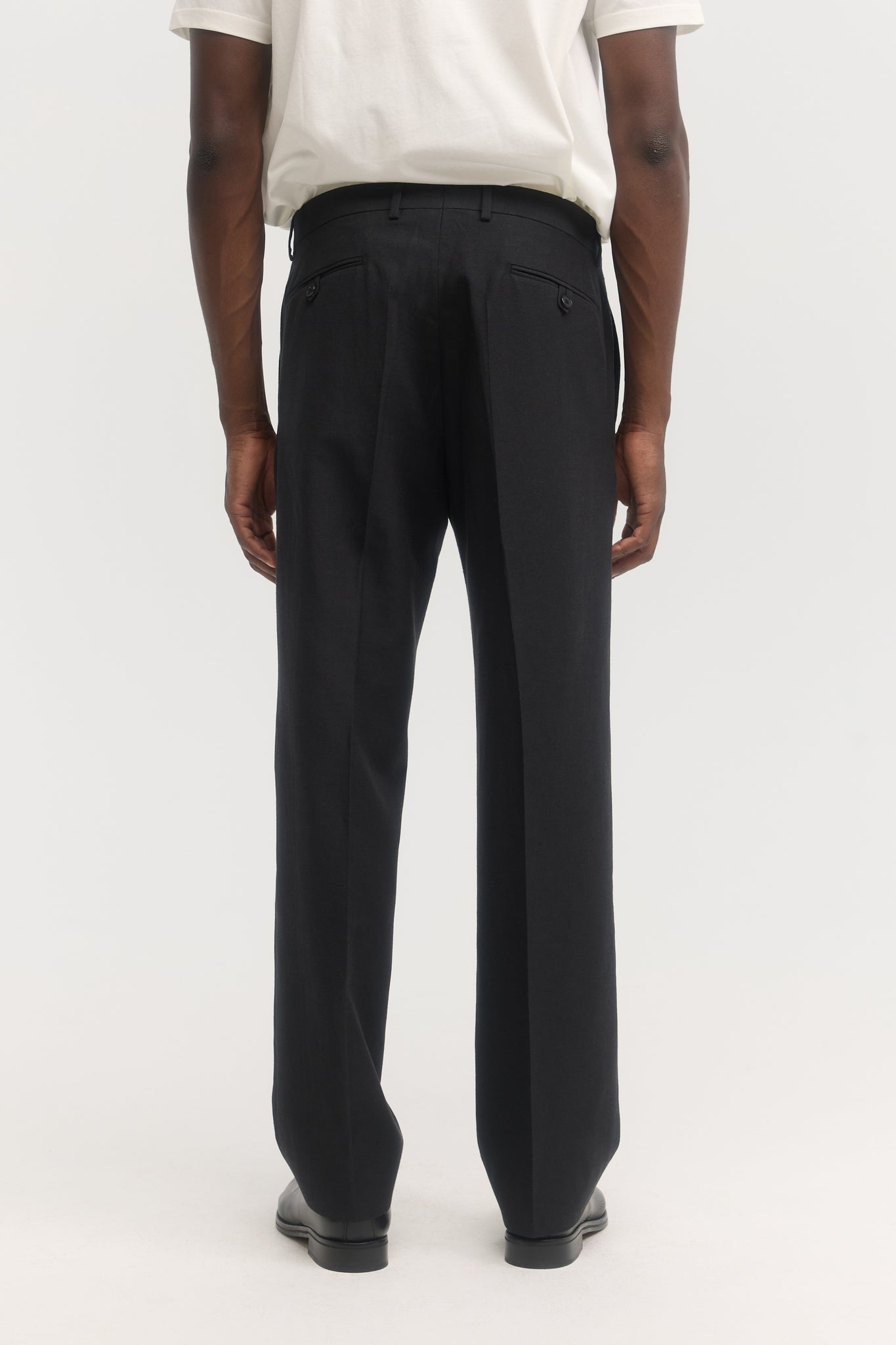 Pantalon droit en laine coton et lin noir