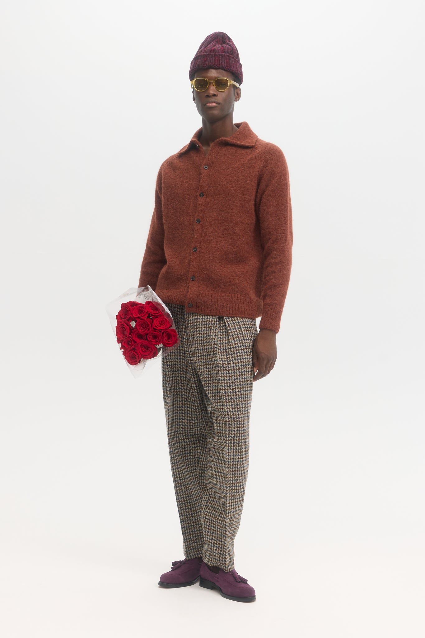 Pull polo en mohair alpaga shaggy rouille