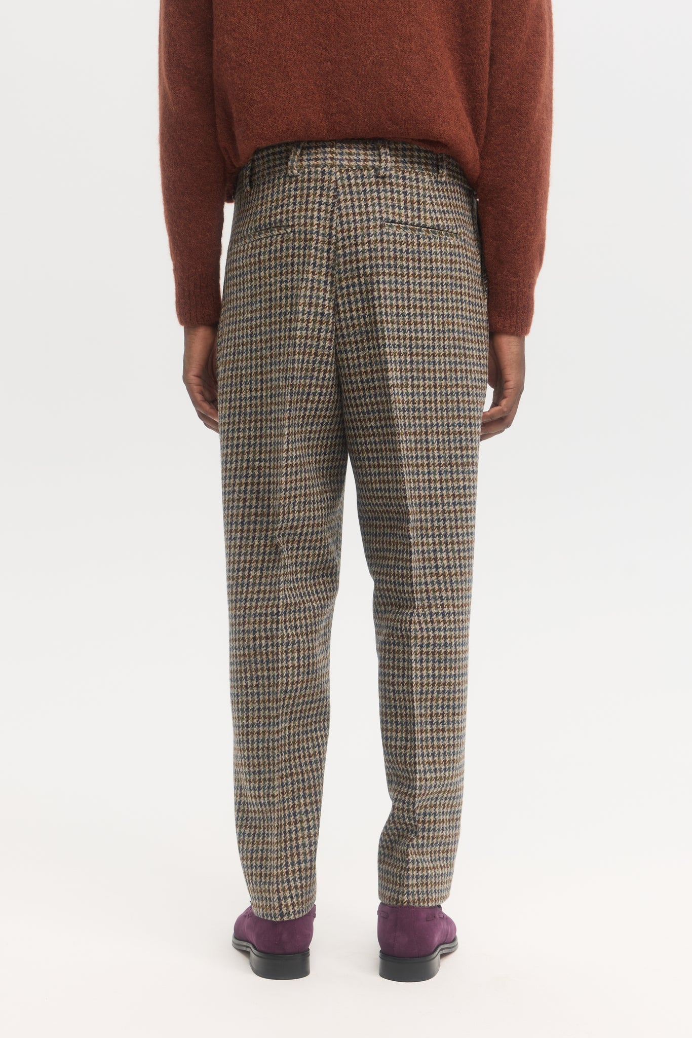 Pantalon parachute en laine vierge harris tweed à motif pied-de-poule