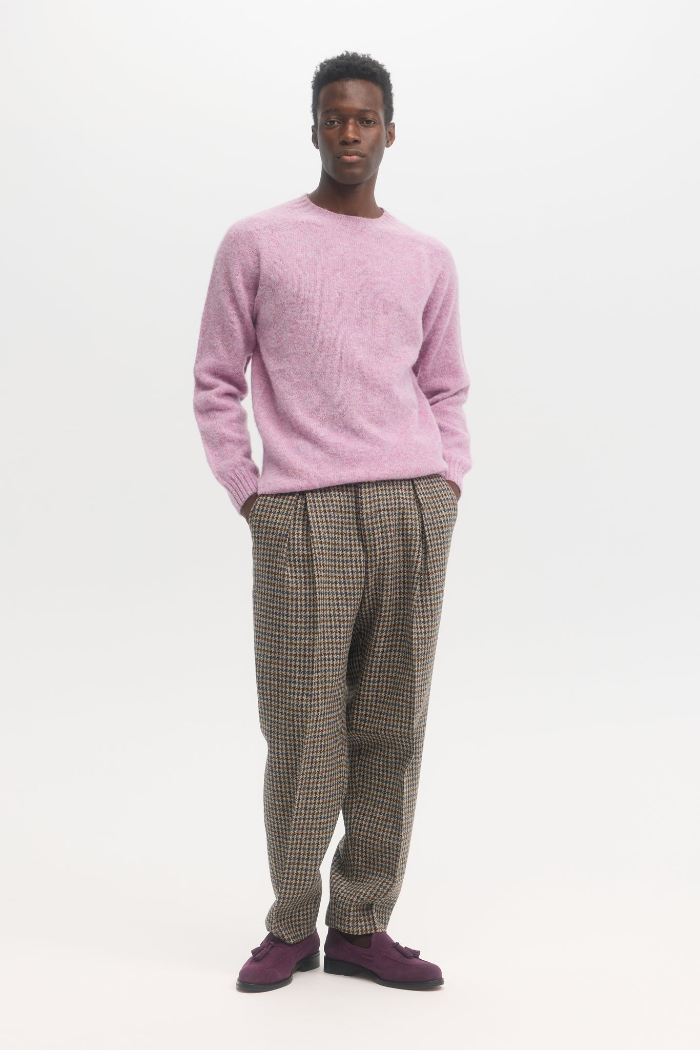 Pull en laine shetland brossée rose