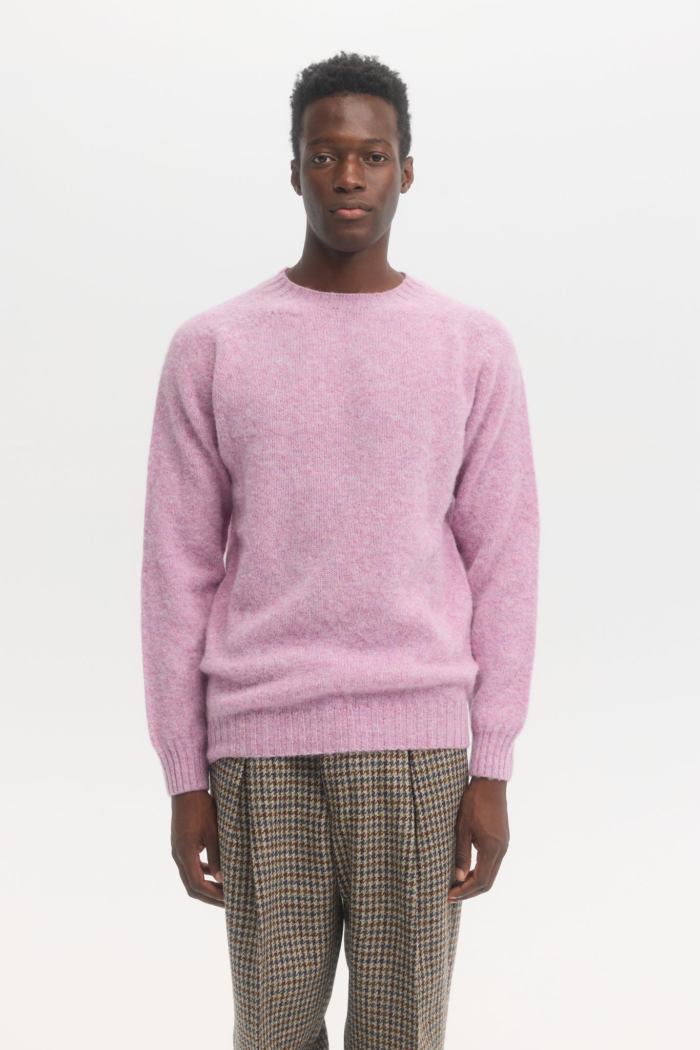 Pull en laine shetland brossée rose