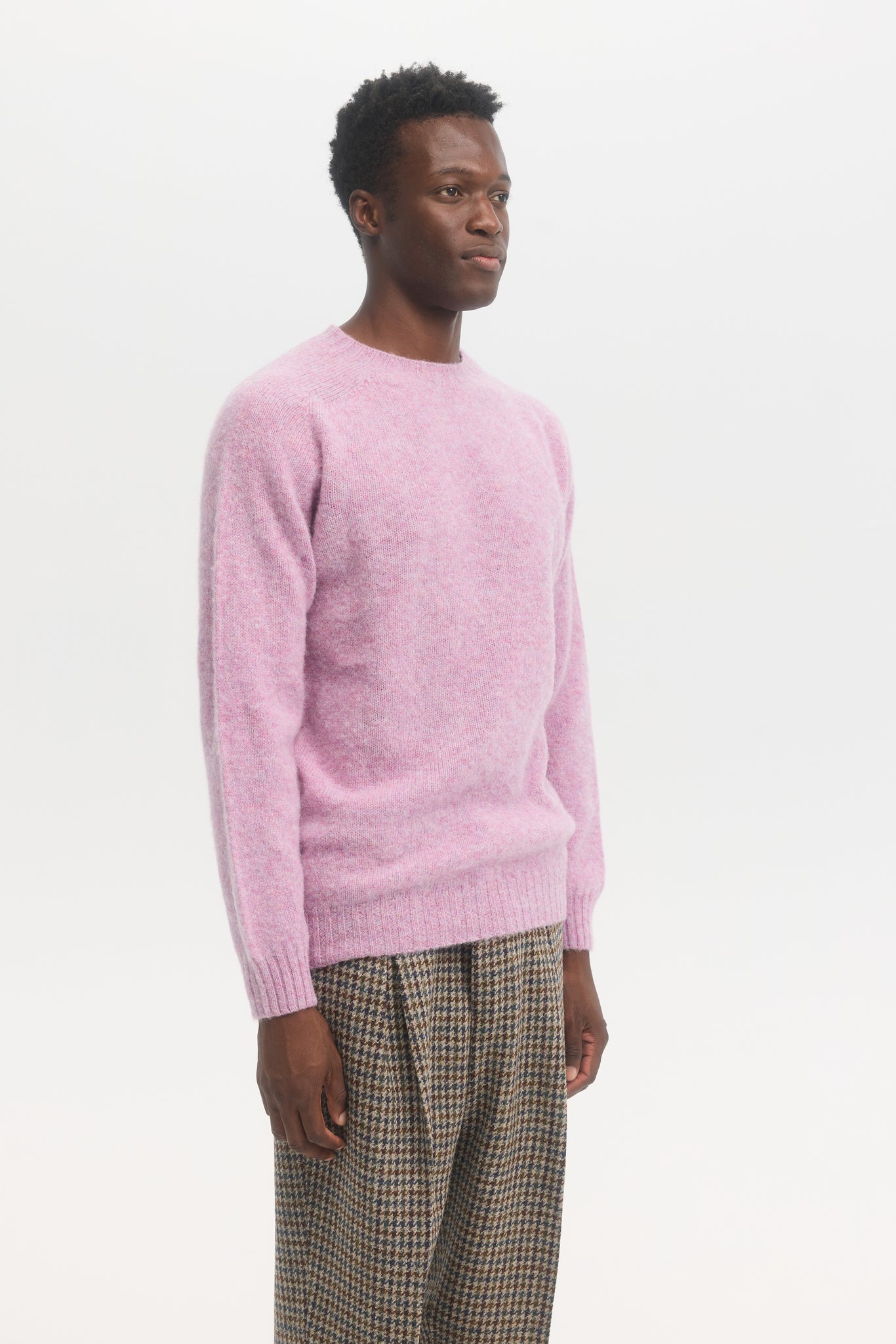 Pull en laine shetland brossée rose