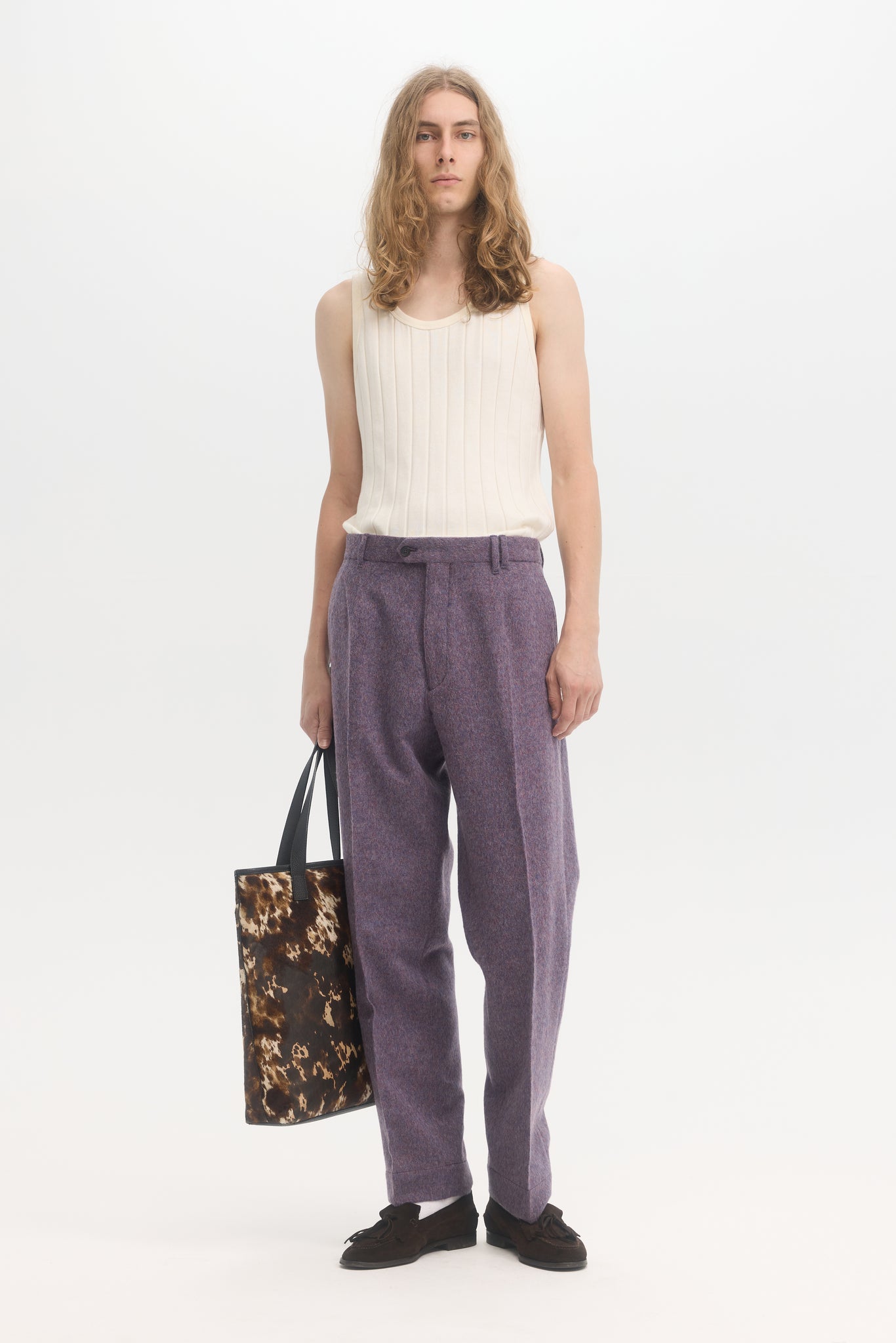 Pantalons droits en laine shaggy brossée violet