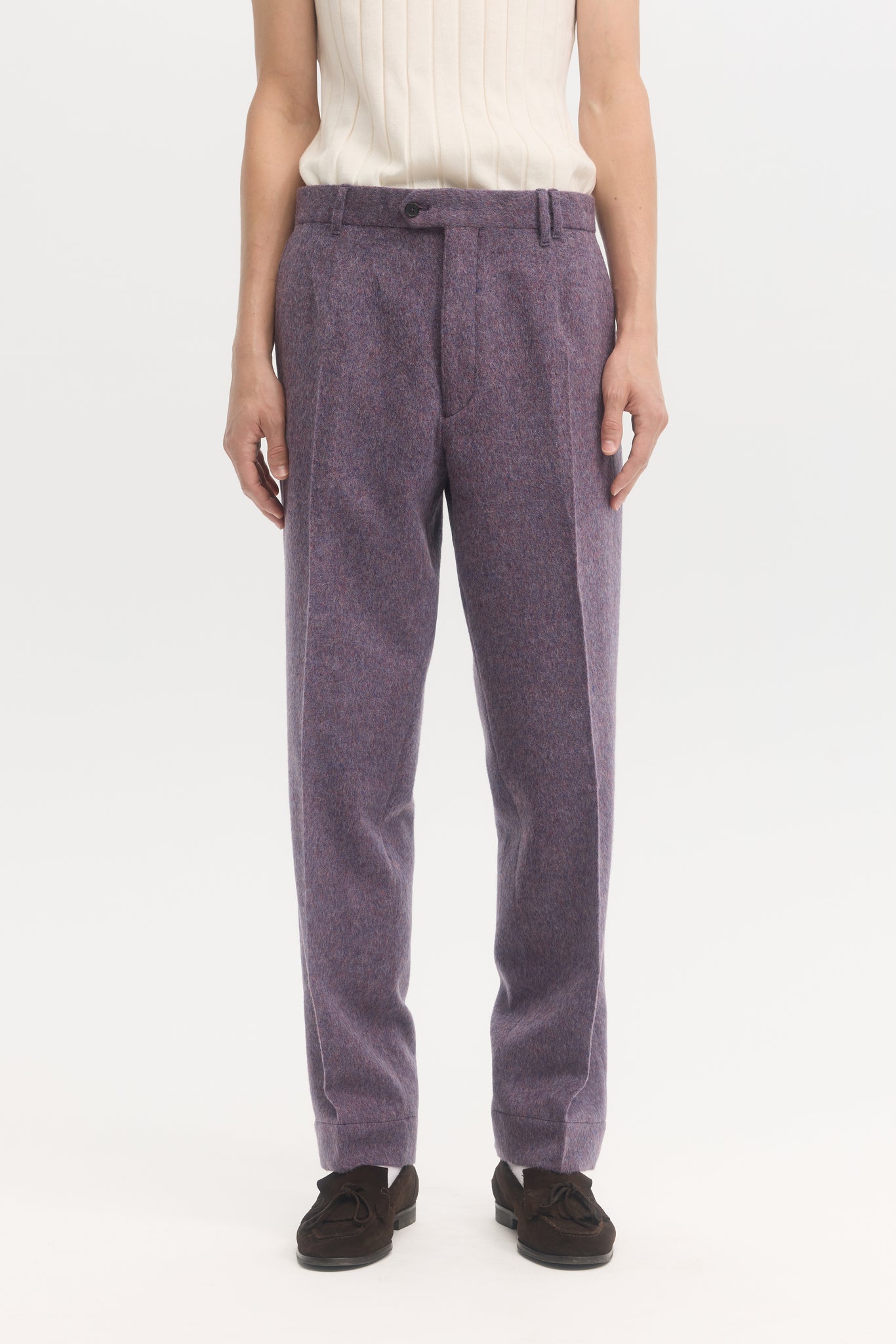 Pantalons droits en laine shaggy brossée violet