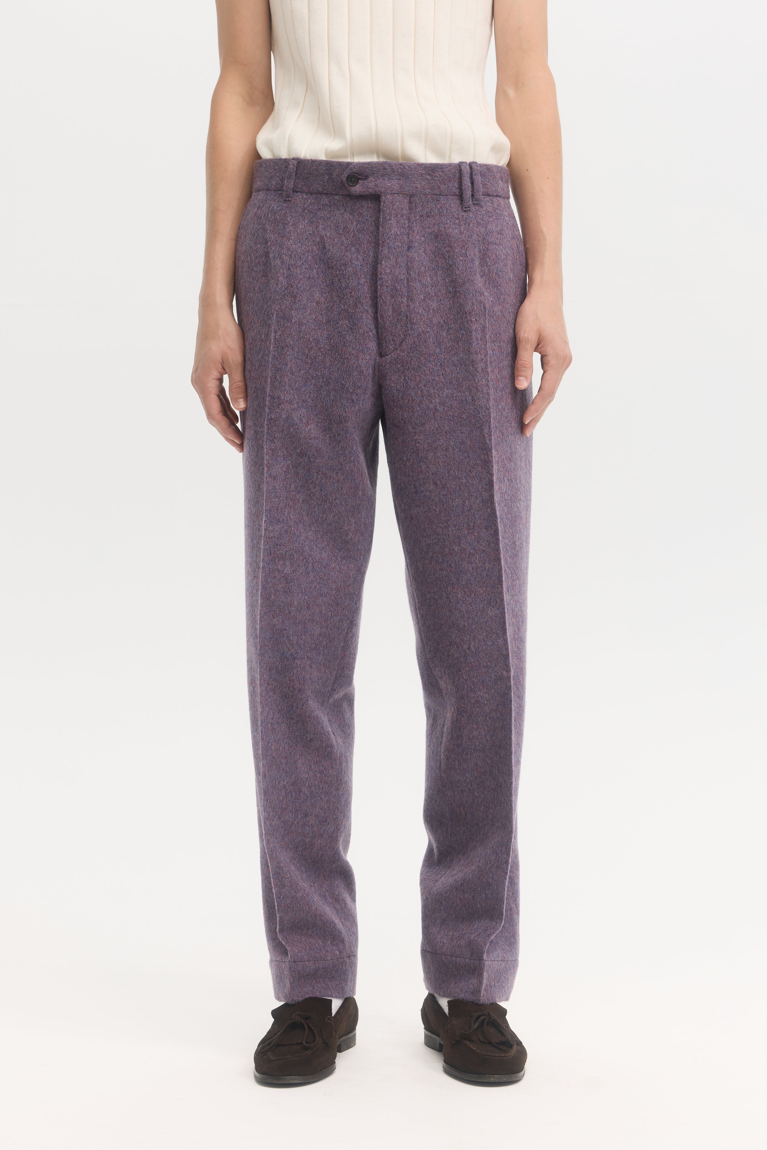 Purple brushed shaggy wool straight trousers – École de Pensée