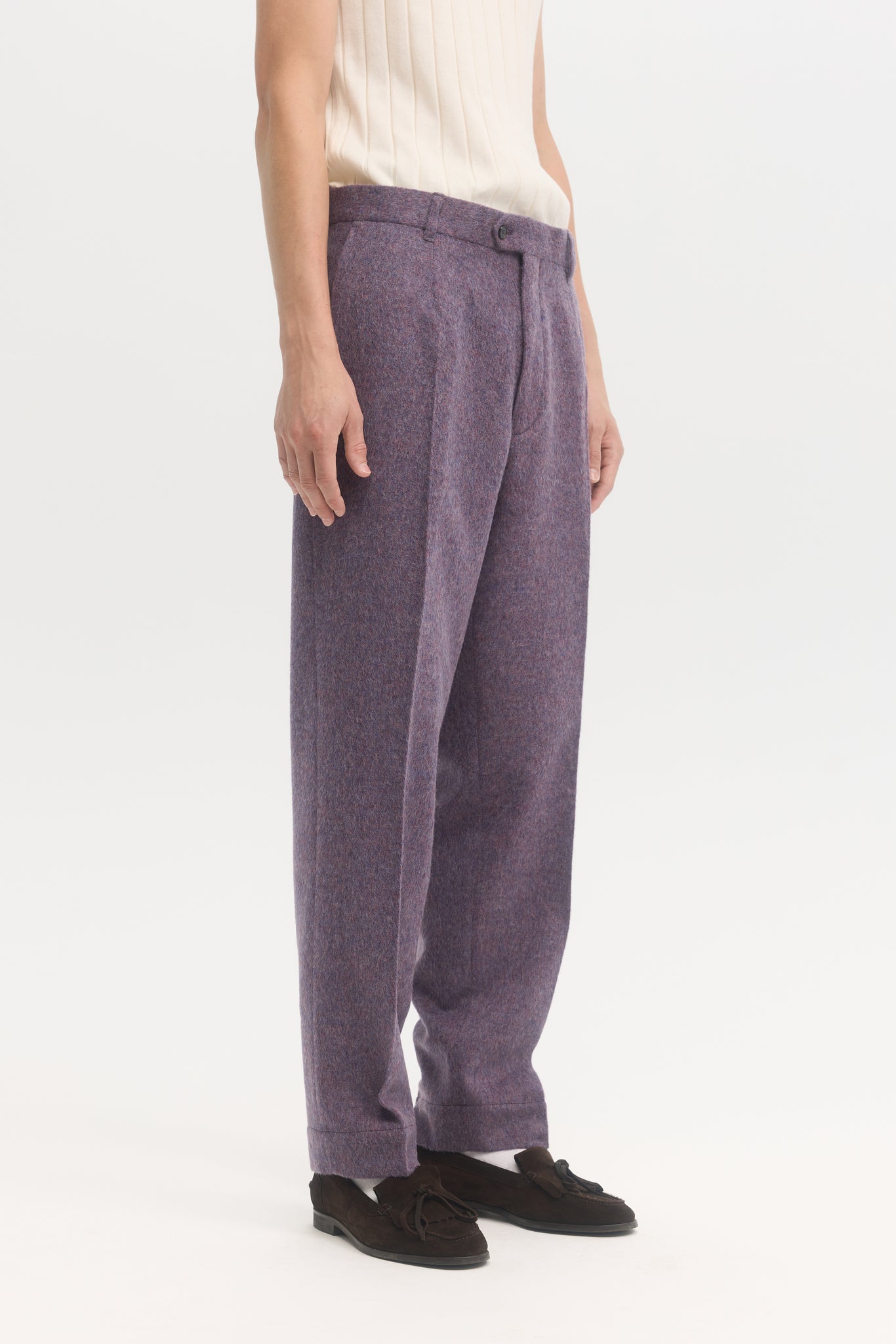 Pantalons droits en laine shaggy brossée violet