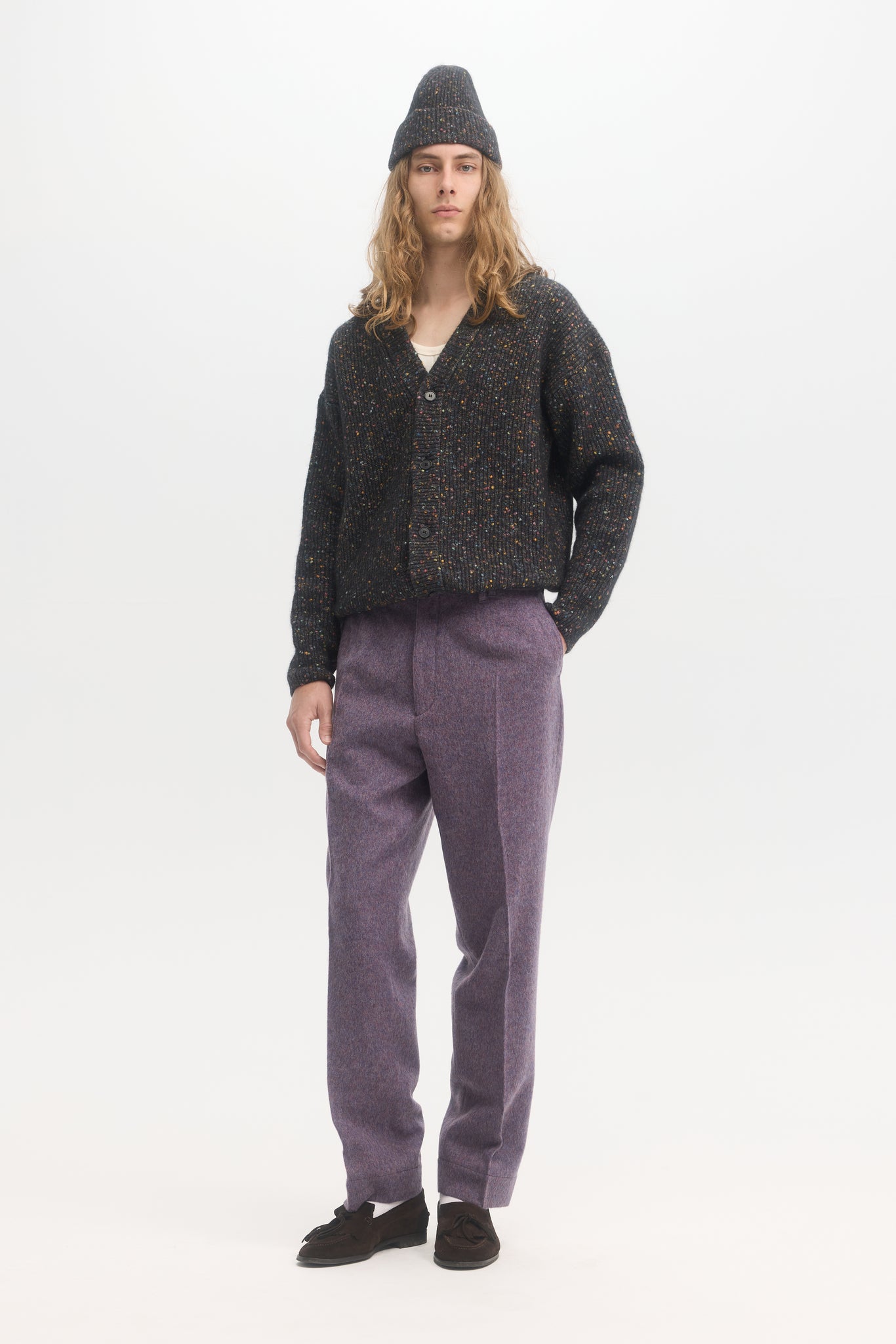 Cardigan en coton laine alpaga en tweed multi donegal