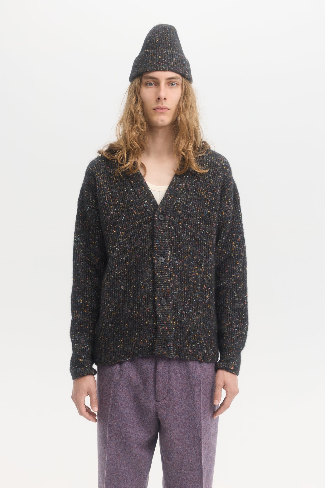 Cardigan en coton laine alpaga en tweed multi donegal