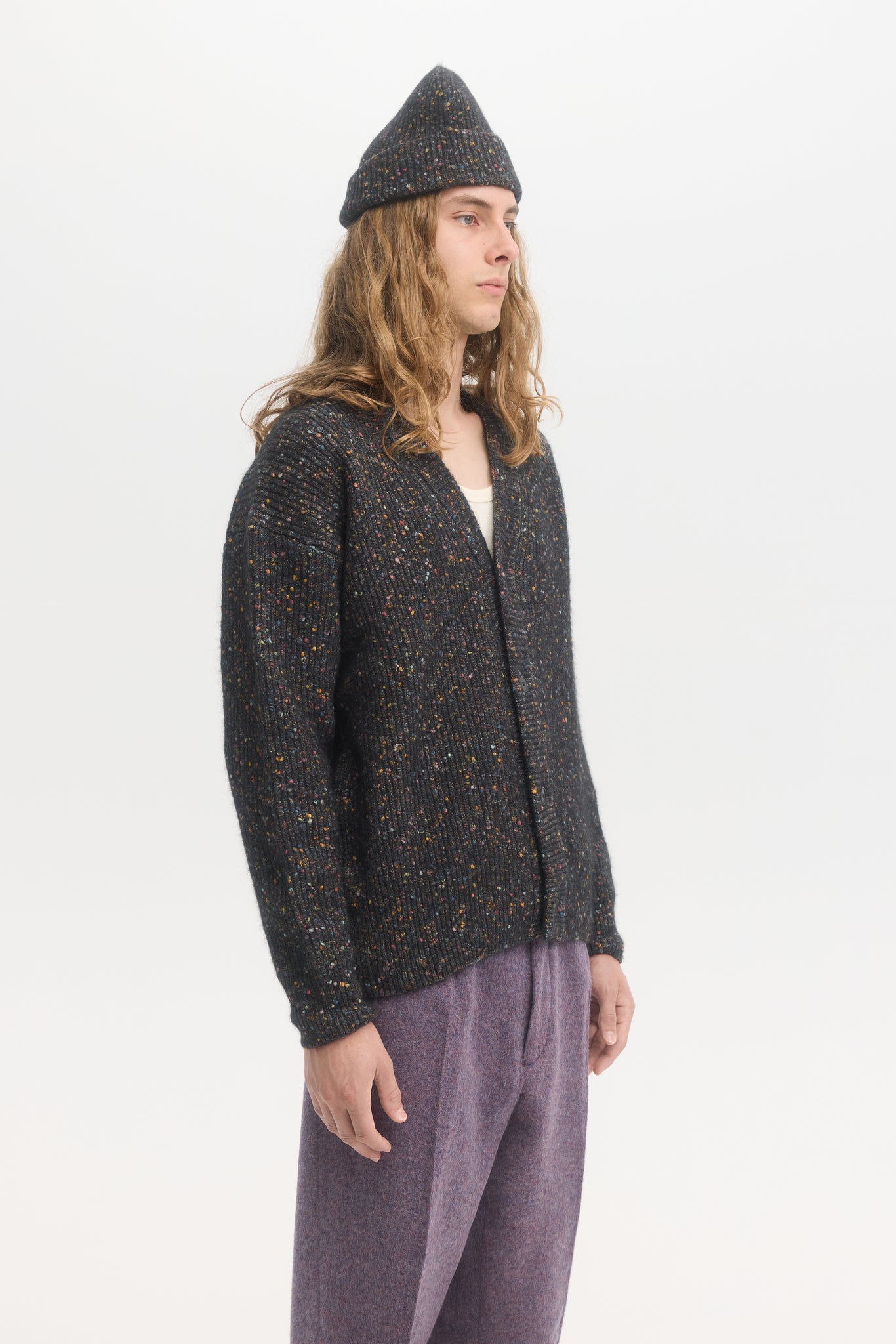Cardigan en coton laine alpaga en tweed multi donegal