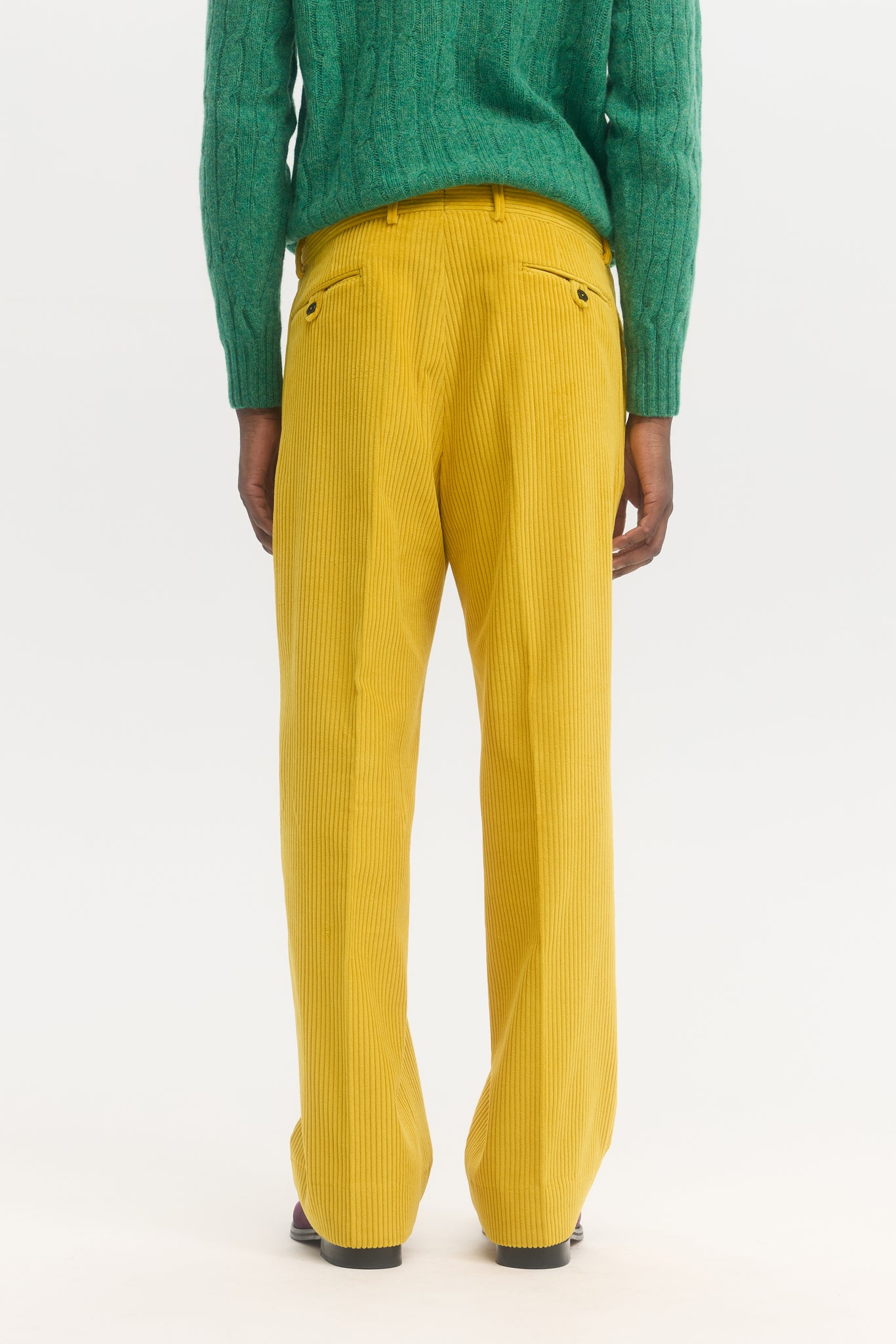 Yellow corduroy double pleated trousers