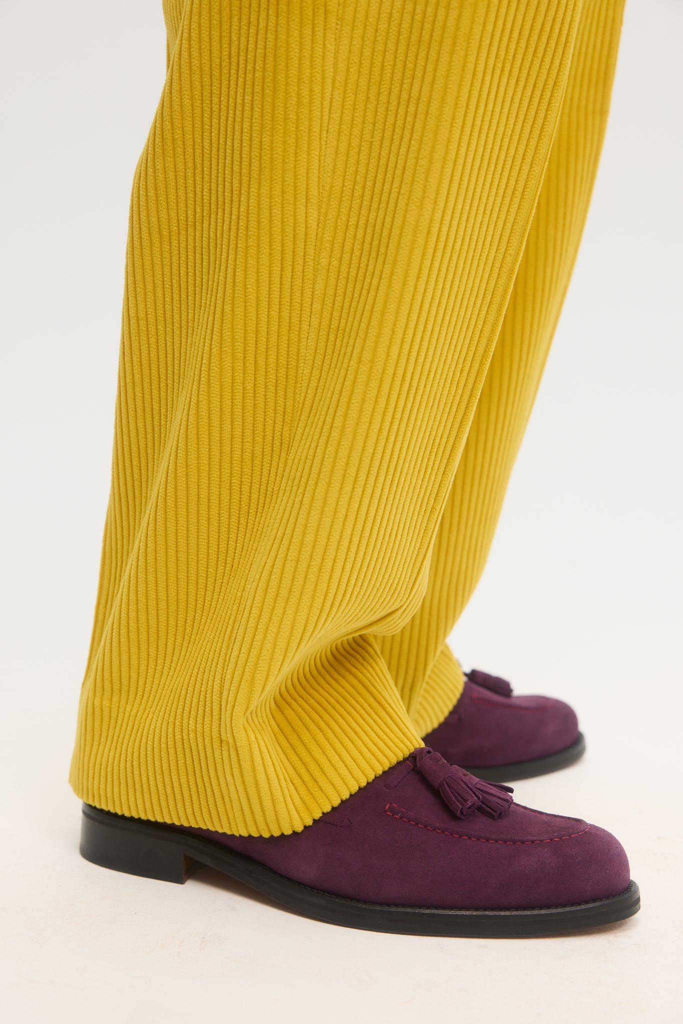 Yellow corduroy double pleated trousers