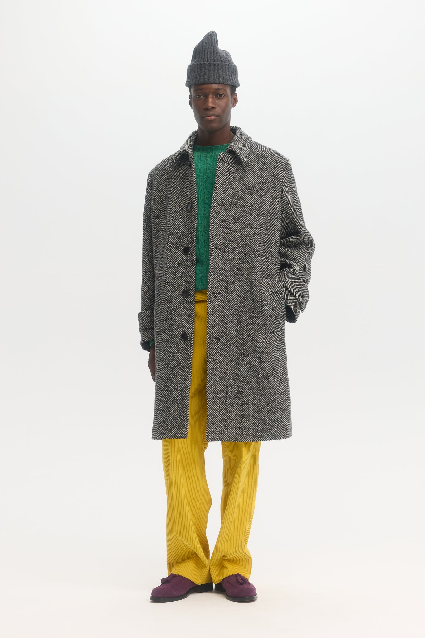 Herringbone virgin wool overcoat