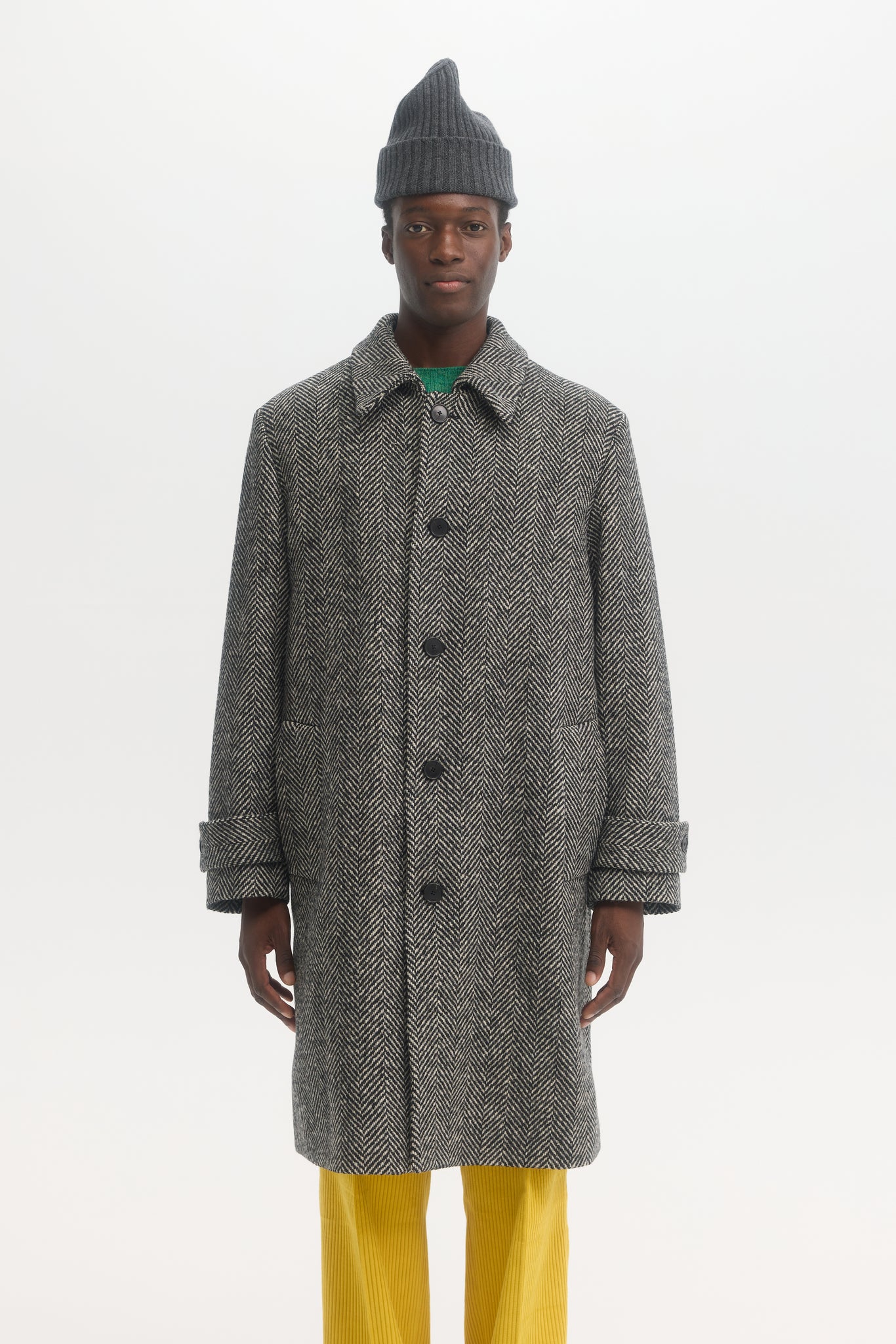 Herringbone virgin wool overcoat