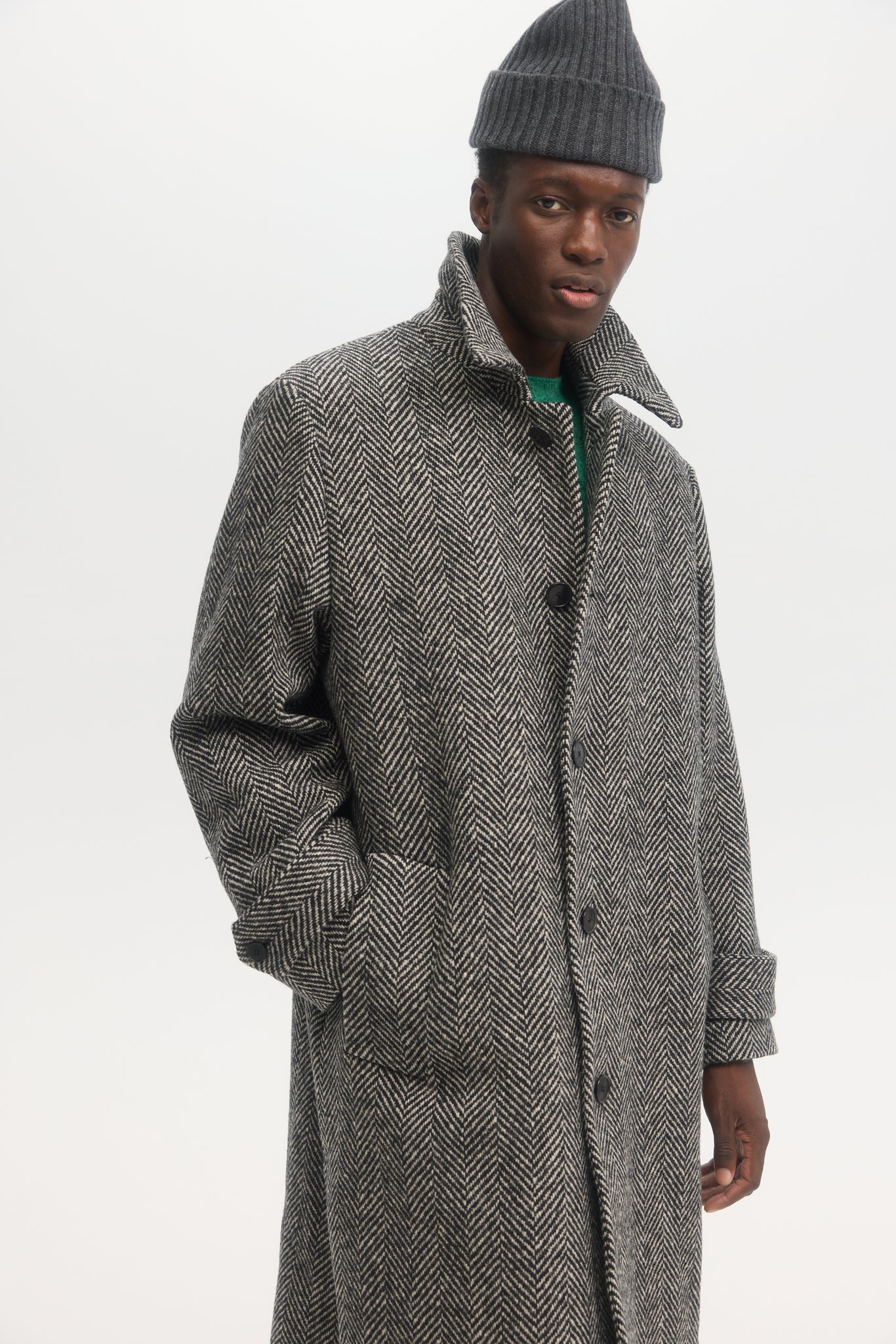 Herringbone virgin wool overcoat
