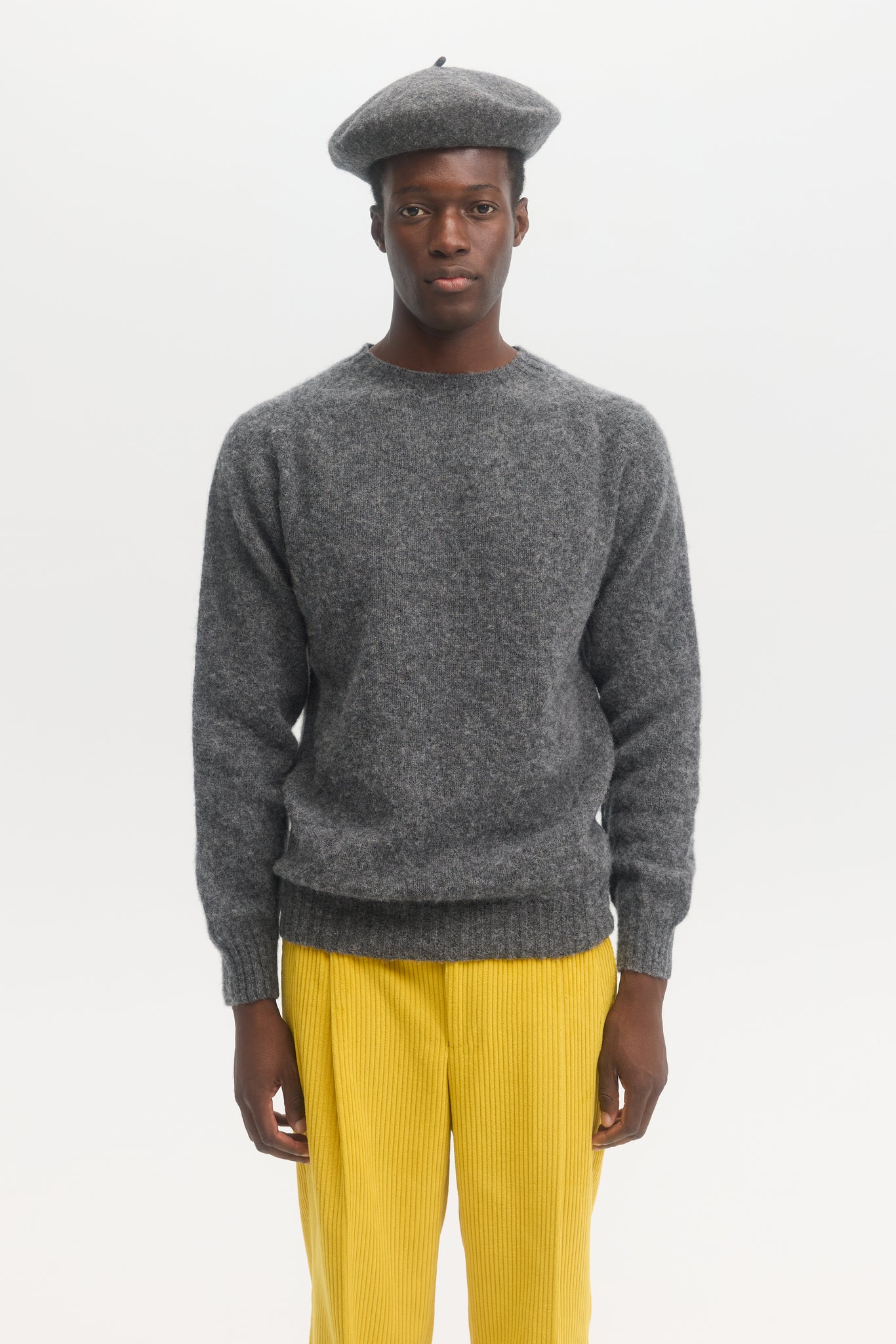 Pull en laine Shetland brossée gris sel