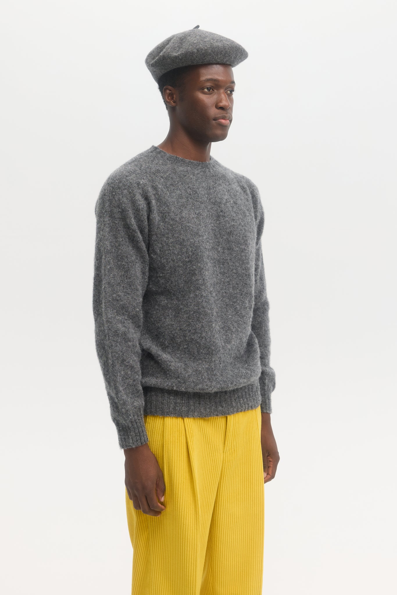 Pull en laine Shetland brossée gris sel