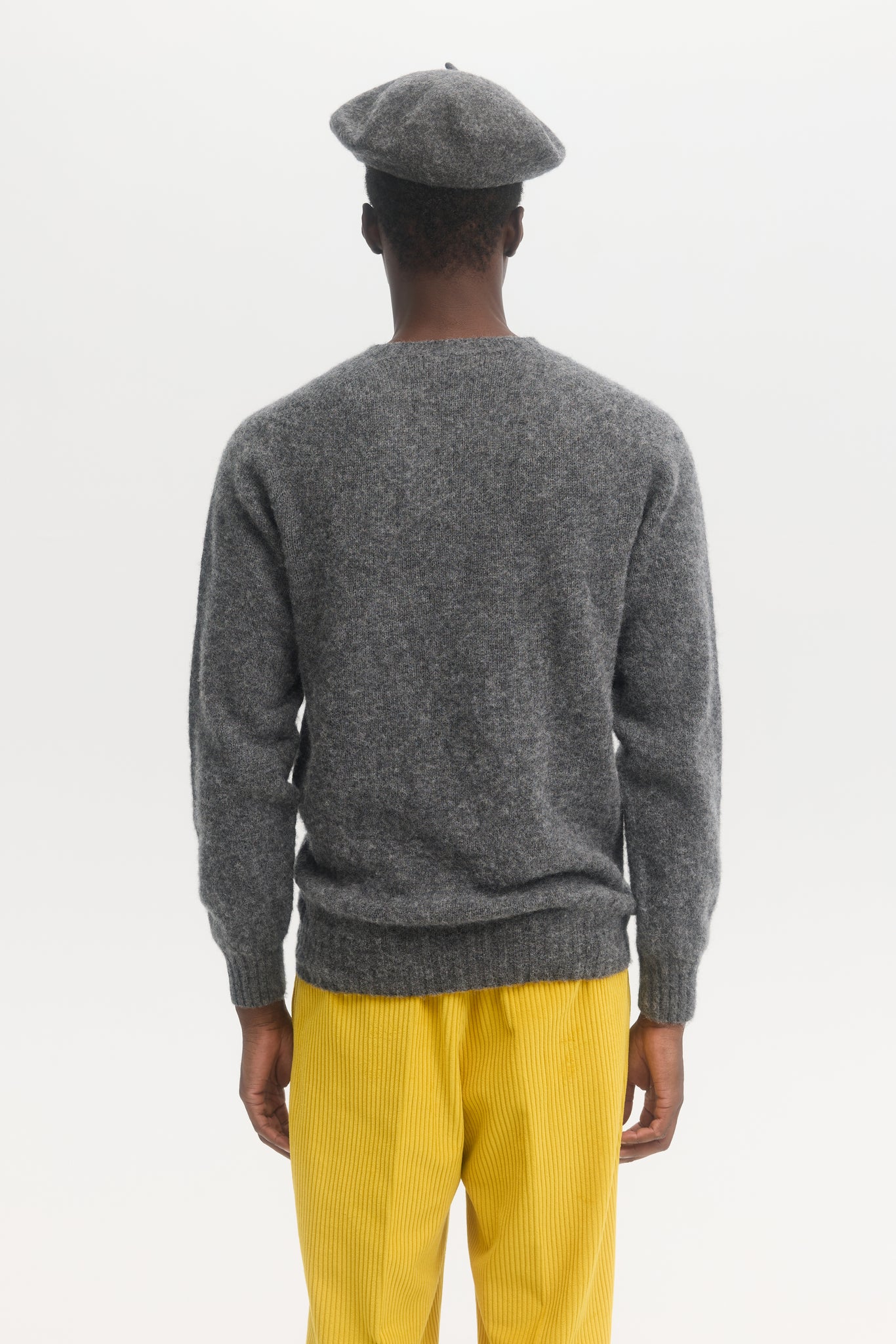 Pull en laine Shetland brossée gris sel