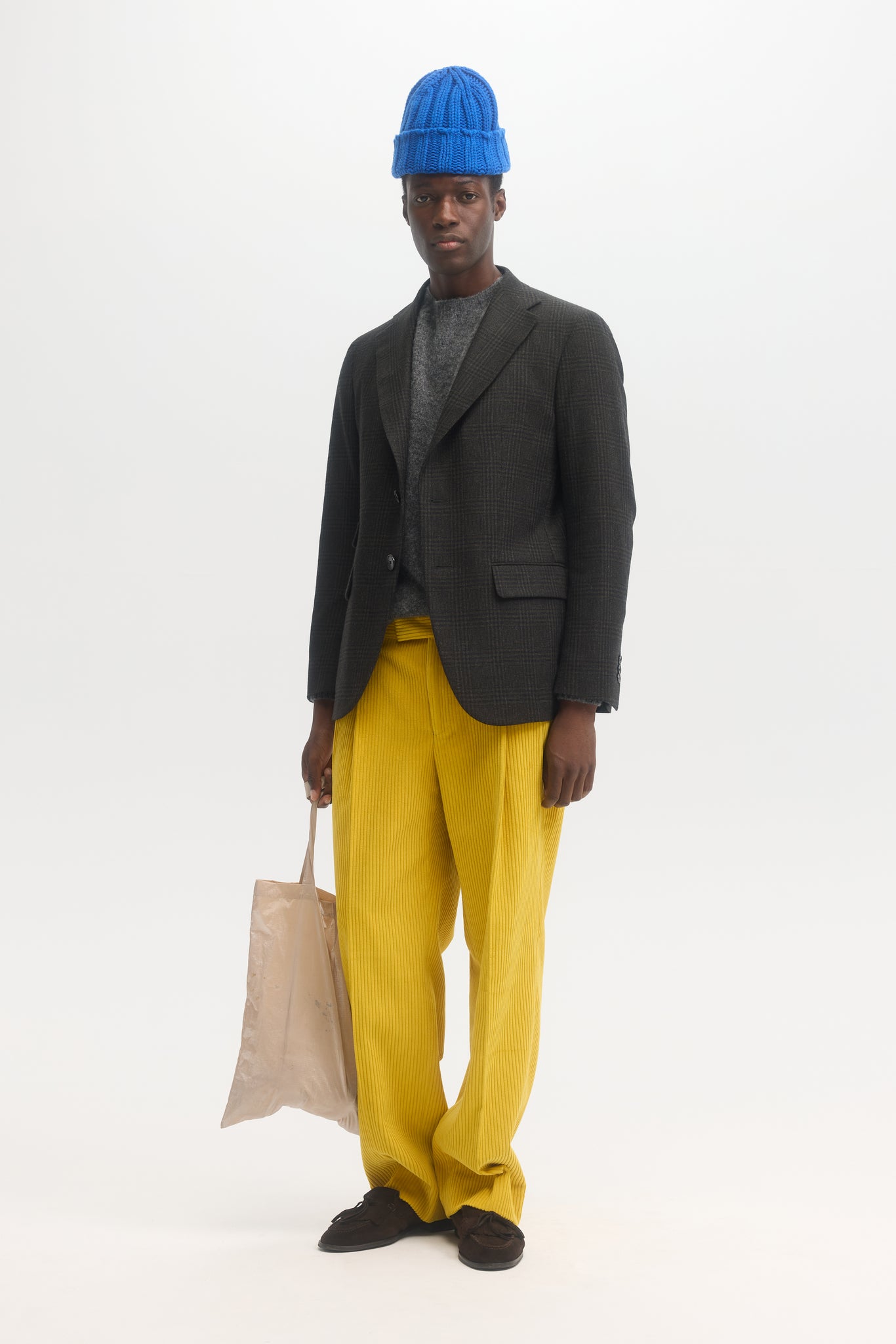 Black and green shadow check wool unconstructed blazer